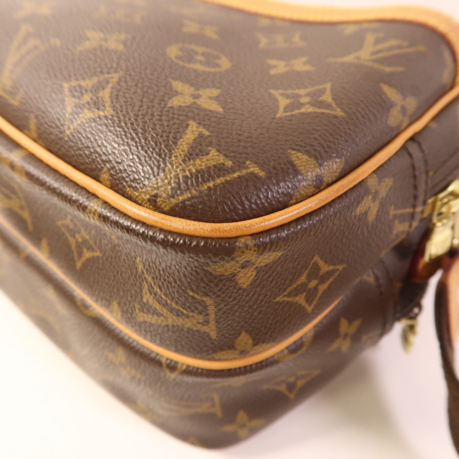 LOUIS VUITTON Monogram Reporter PM金扣肩背袋棕色