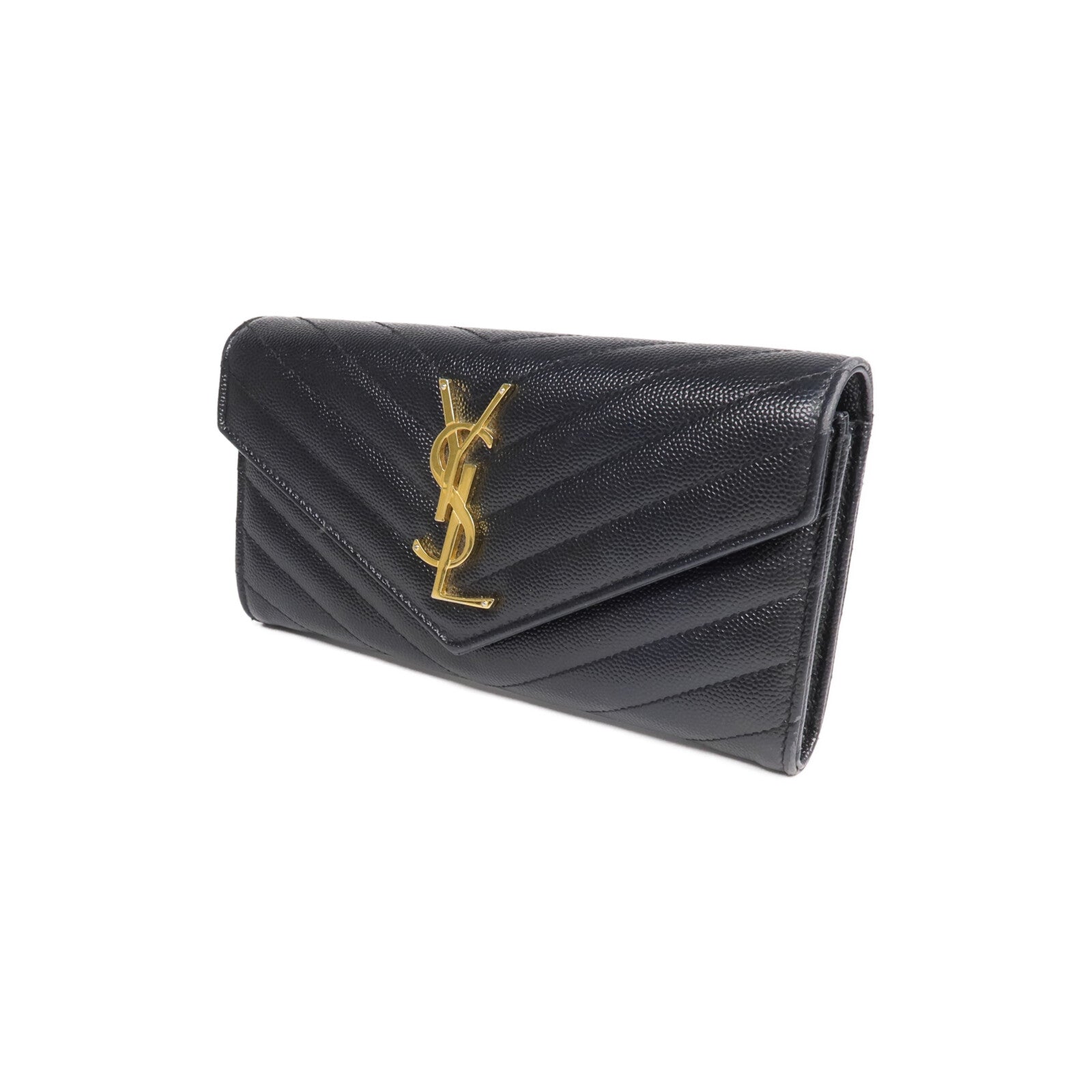 YVES SAINT LAURENT 牛皮皮革Long Wallet金扣長錢包