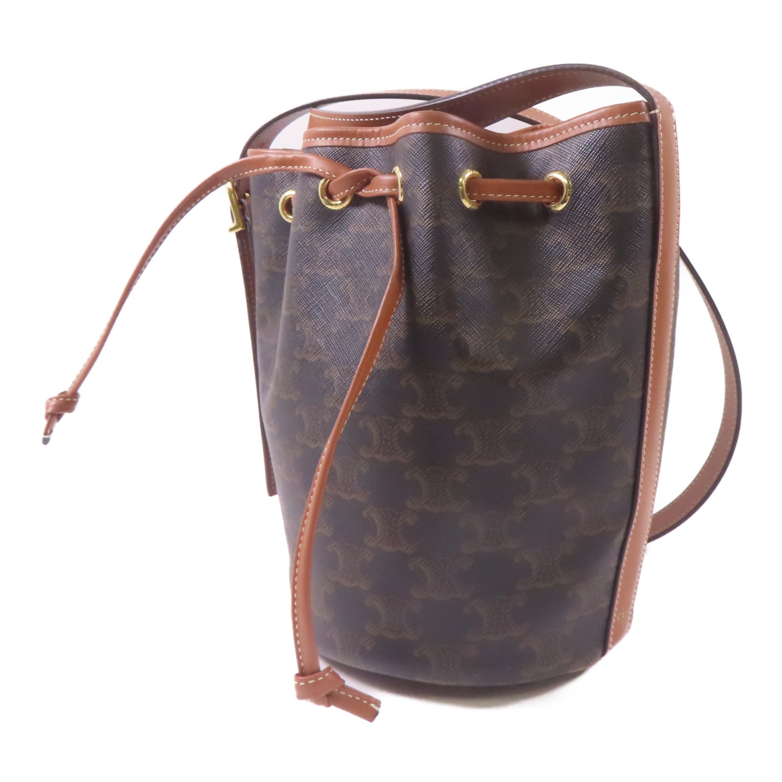 CELINE 塗層帆布Drawstring Bag金扣肩背袋啡色