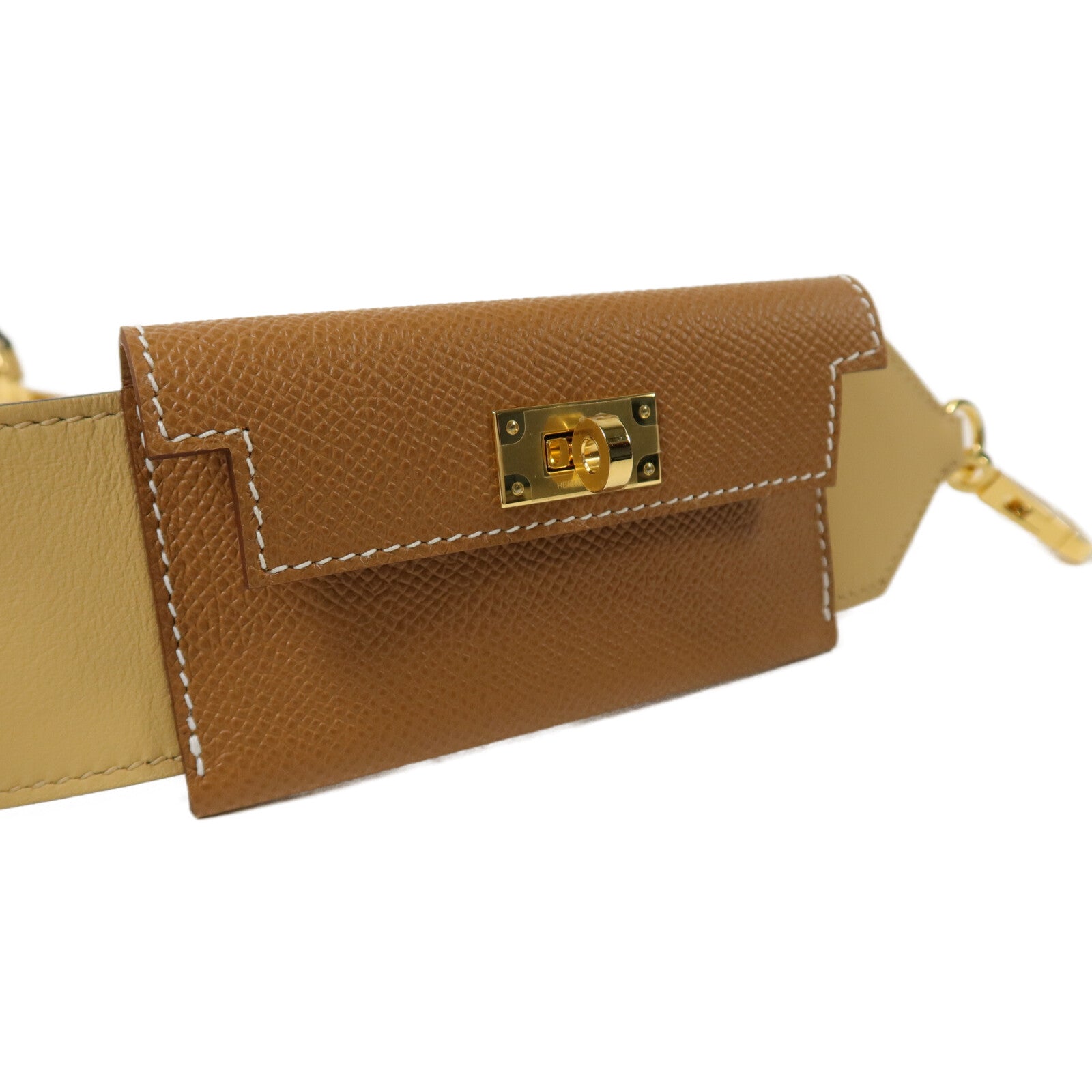 HERMES Epson/Swift皮革Kelly Pocket Strap肩帶Gold/Natural