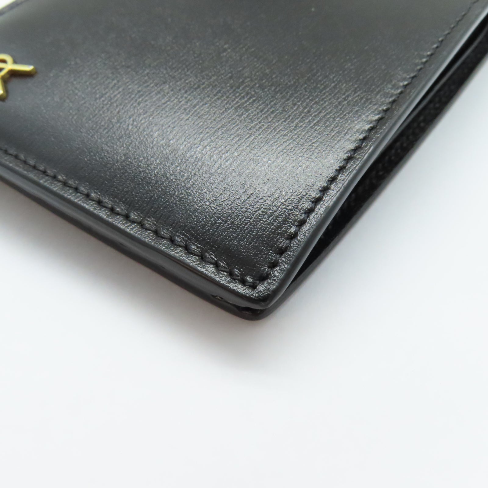 YVES SAINT LAURENT 牛皮皮革Wallet金扣錢包黑色