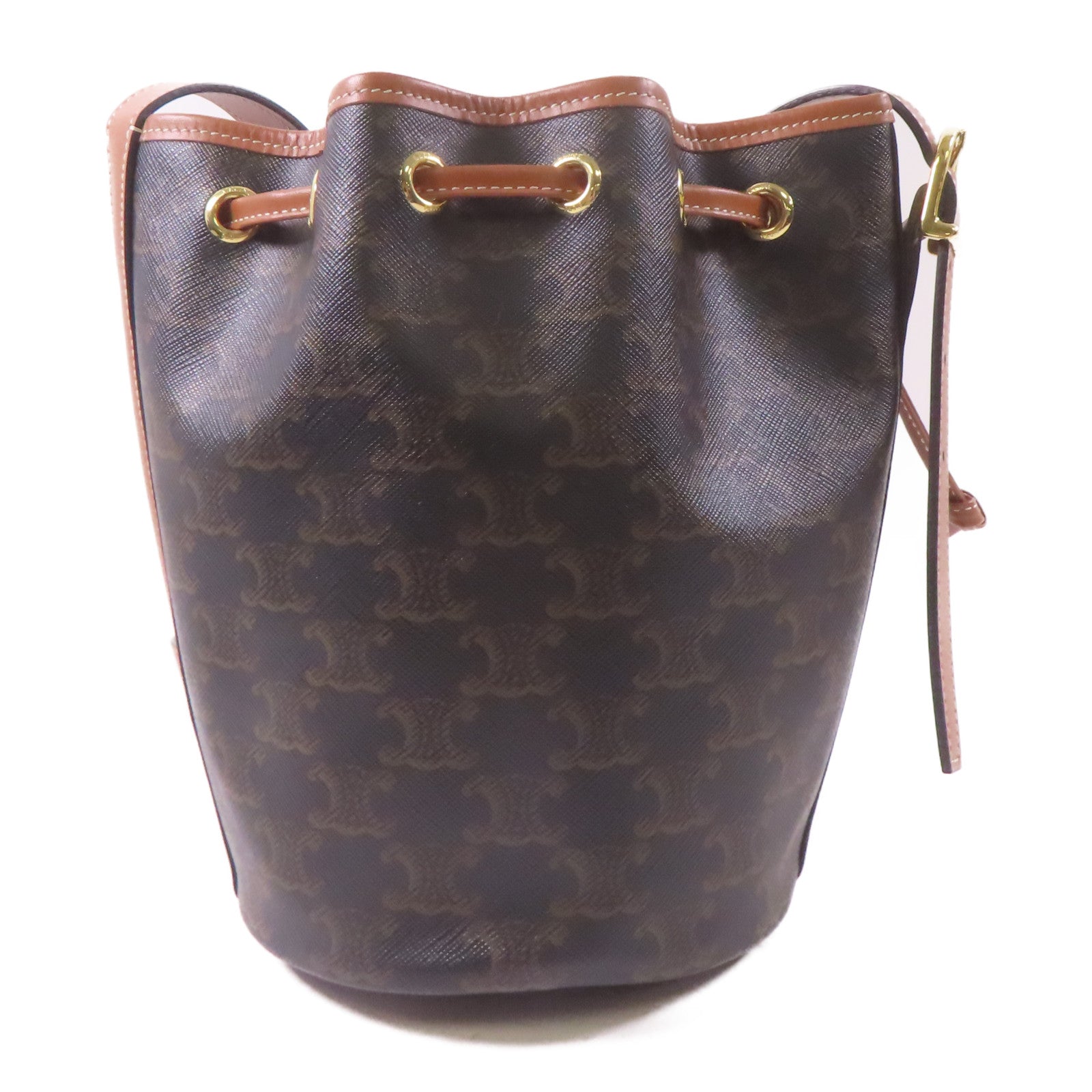 CELINE 塗層帆布Drawstring Bag金扣肩背袋啡色