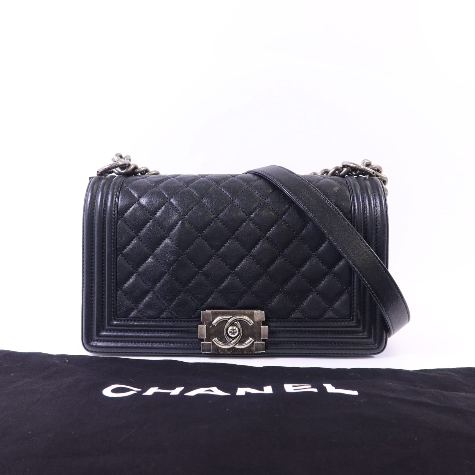 CHANEL 牛皮皮革Boy 25鏈帶肩背袋