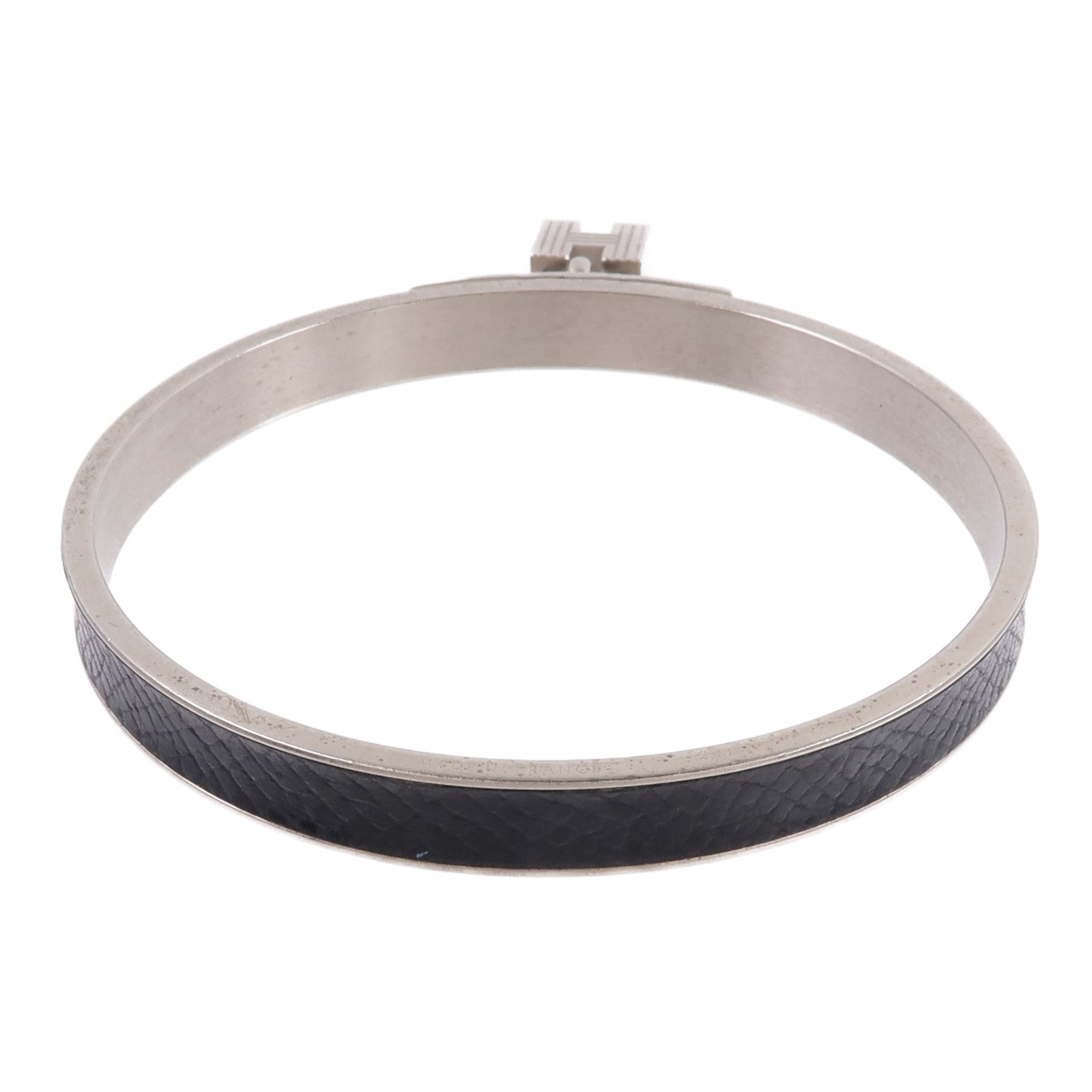 HERMES 金屬/Madame皮革H Lock Cadena Bangle手鐲Noir