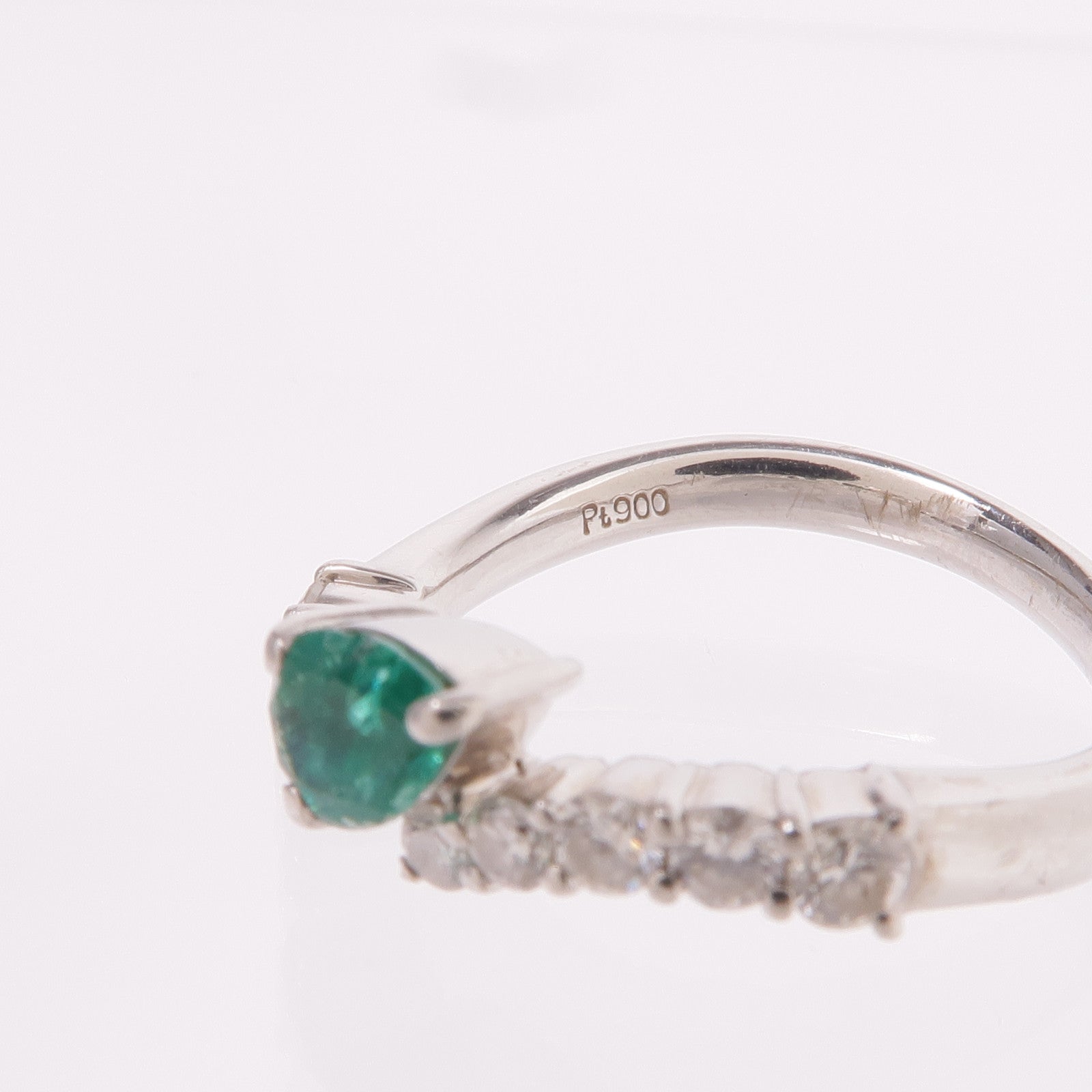 JEWELRY PT900鉑金Emerald Diamond Ring綠寶石/鑽石戒指US#6.5