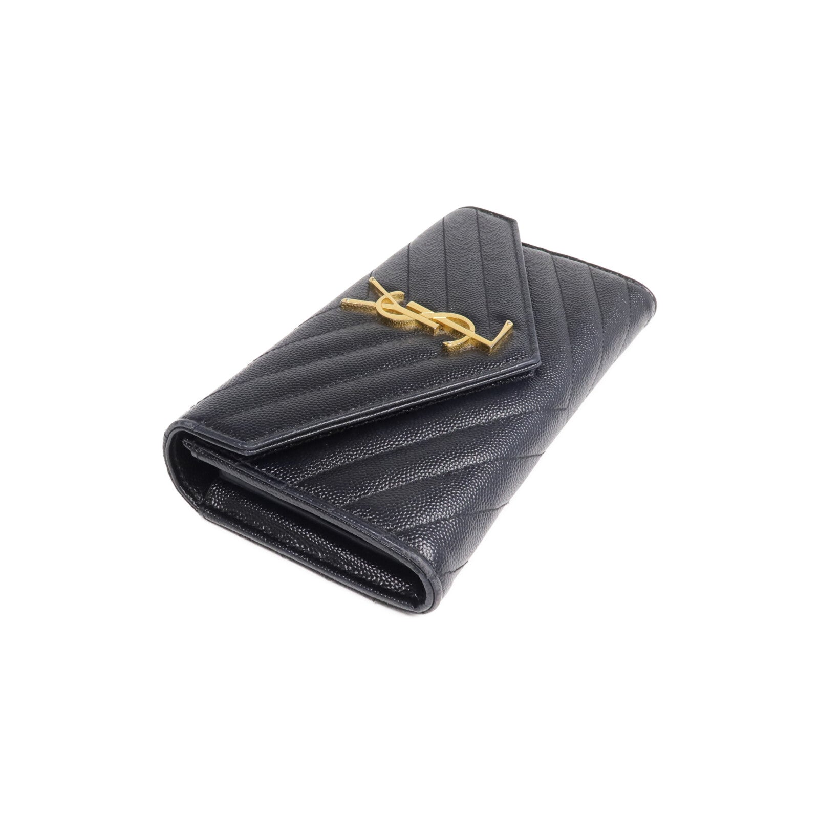 YVES SAINT LAURENT 牛皮皮革Long Wallet金扣長錢包