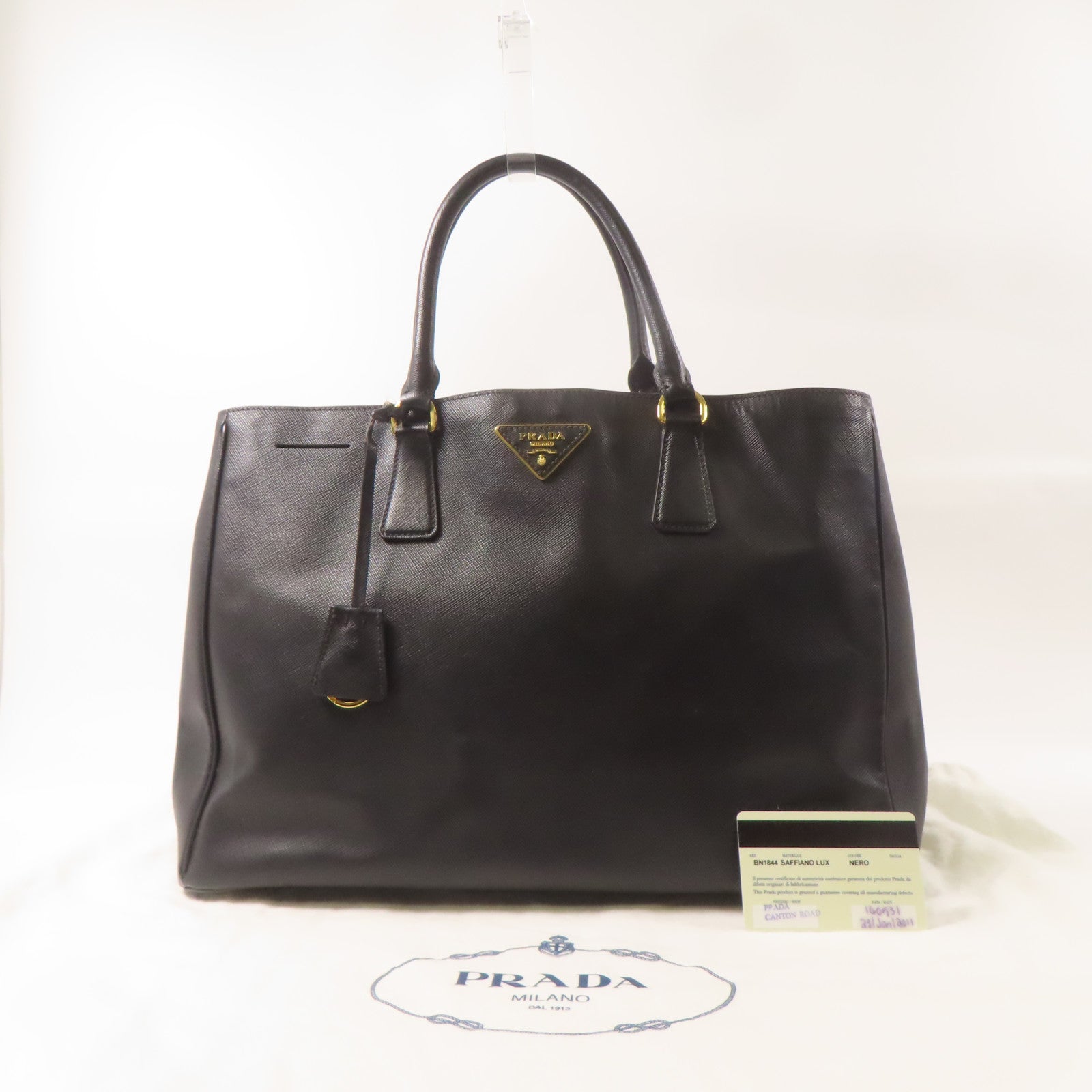 PRADA Saffiano皮革Tote Bag金扣手挽袋黑色