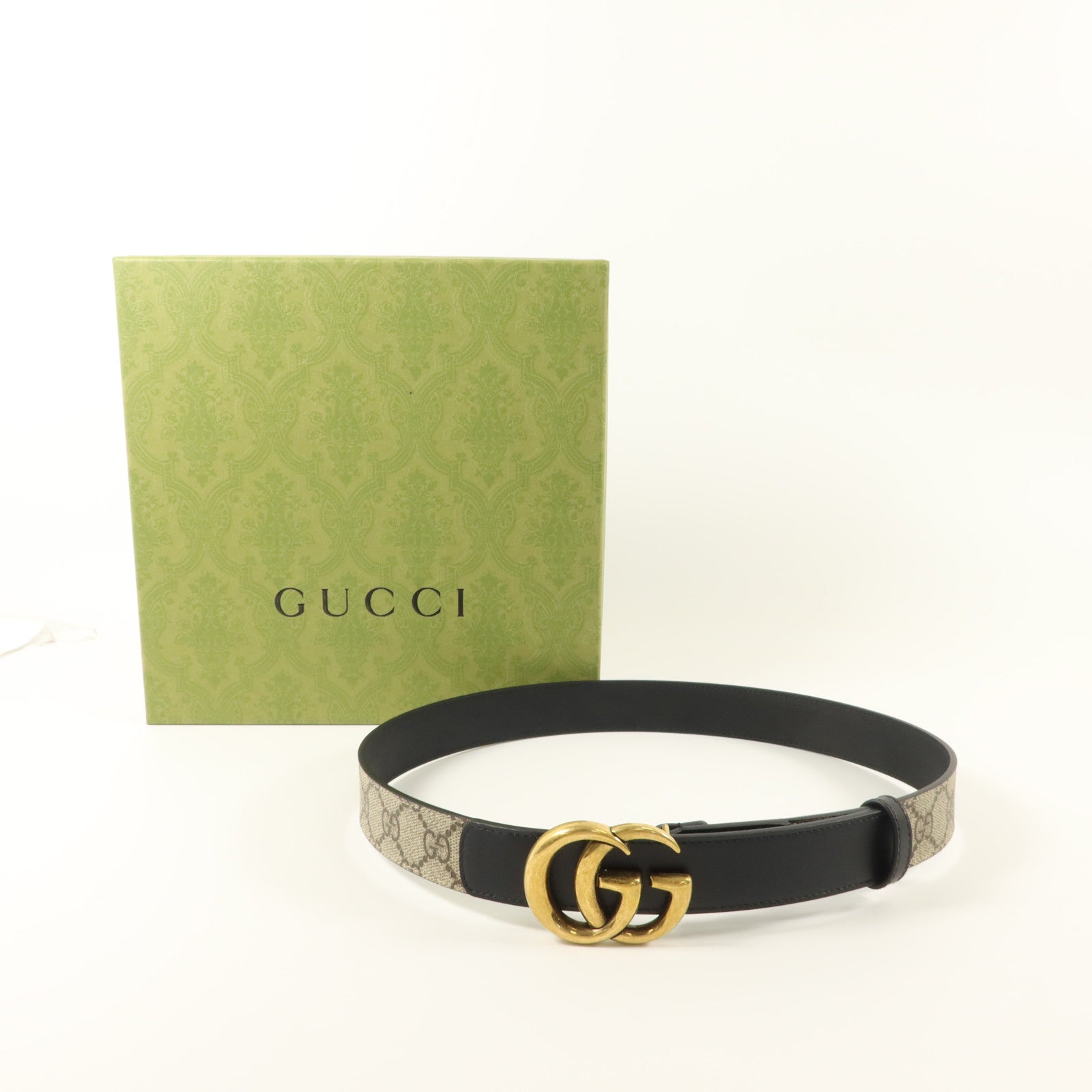 GUCCI 塗層帆布/牛皮皮革GG Marmont Belt 80cm金扣皮帶