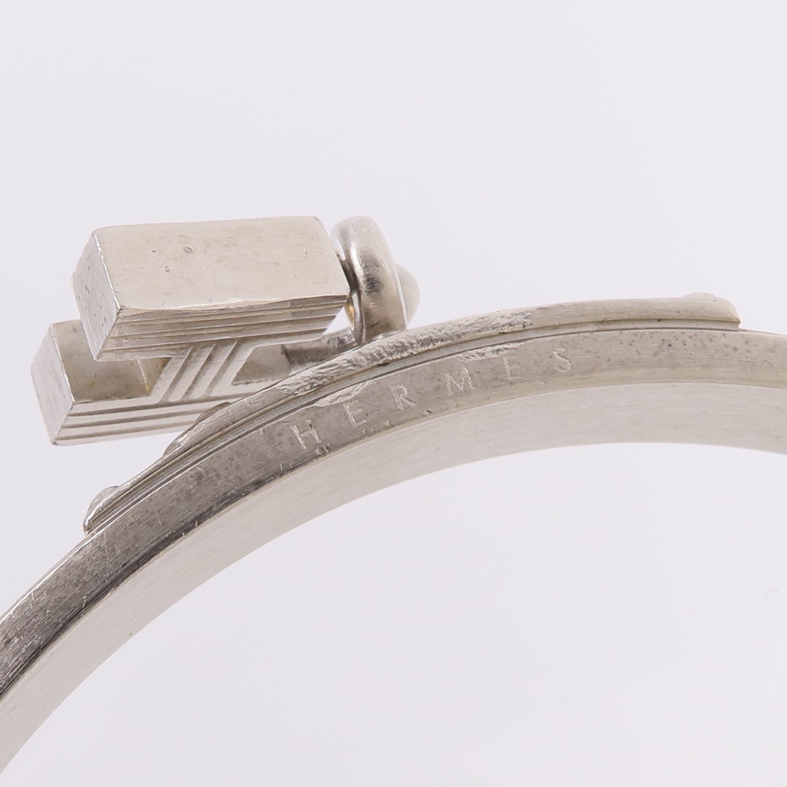 HERMES 金屬/Madame皮革H Lock Cadena Bangle手鐲Noir