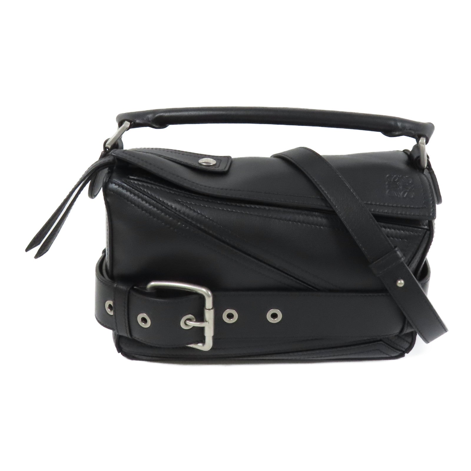 LOEWE 牛皮皮革Puzzle Biker Small銀扣手挽袋