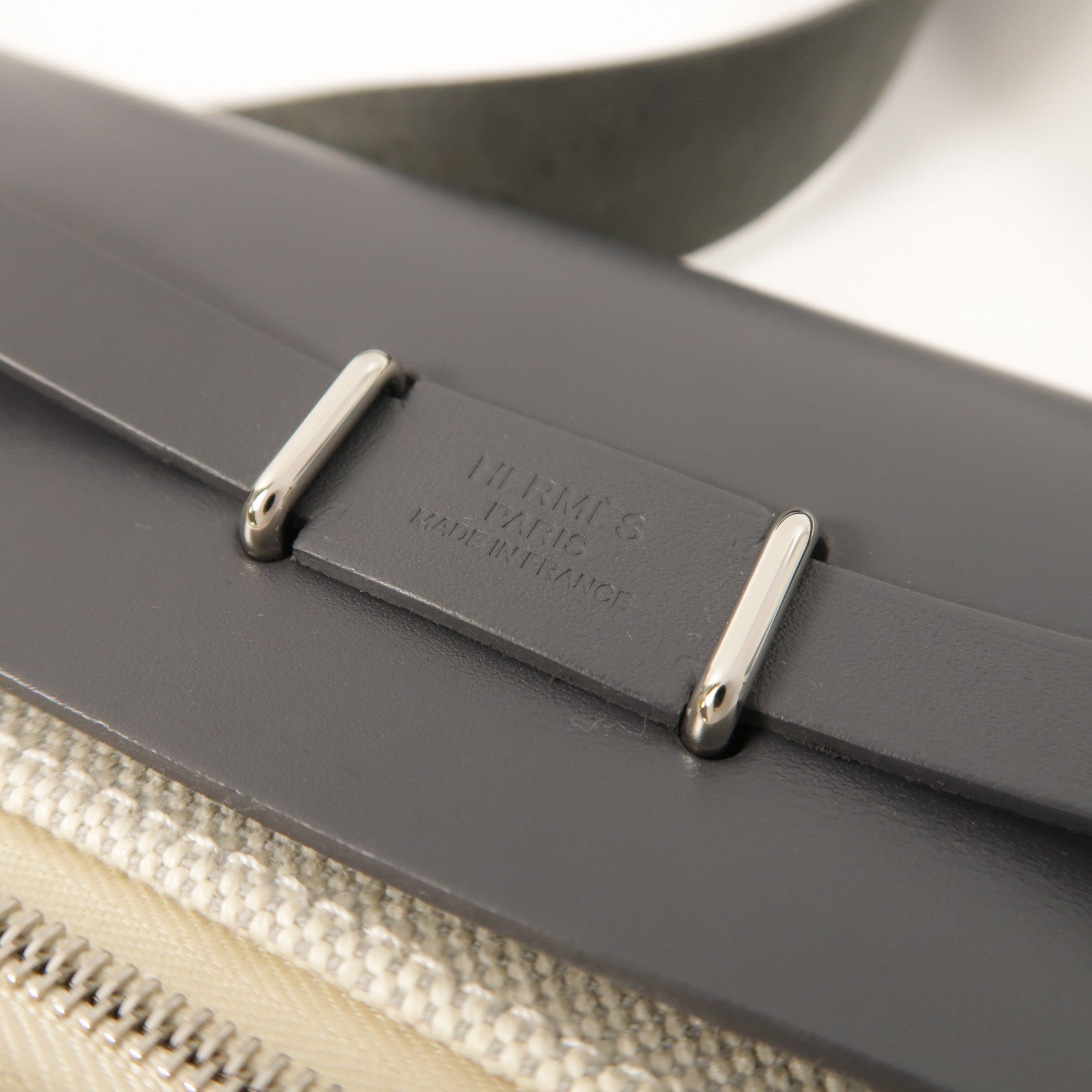 HERMES Toile H帆布/Vache Hunter皮革Mini Herbag銀扣肩背袋Ardoise
