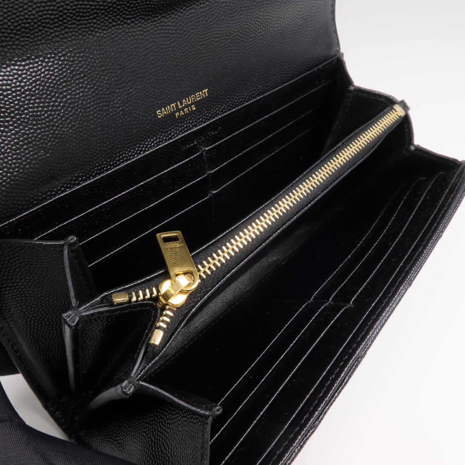 YVES SAINT LAURENT 牛皮皮革Long Wallet金扣長錢包