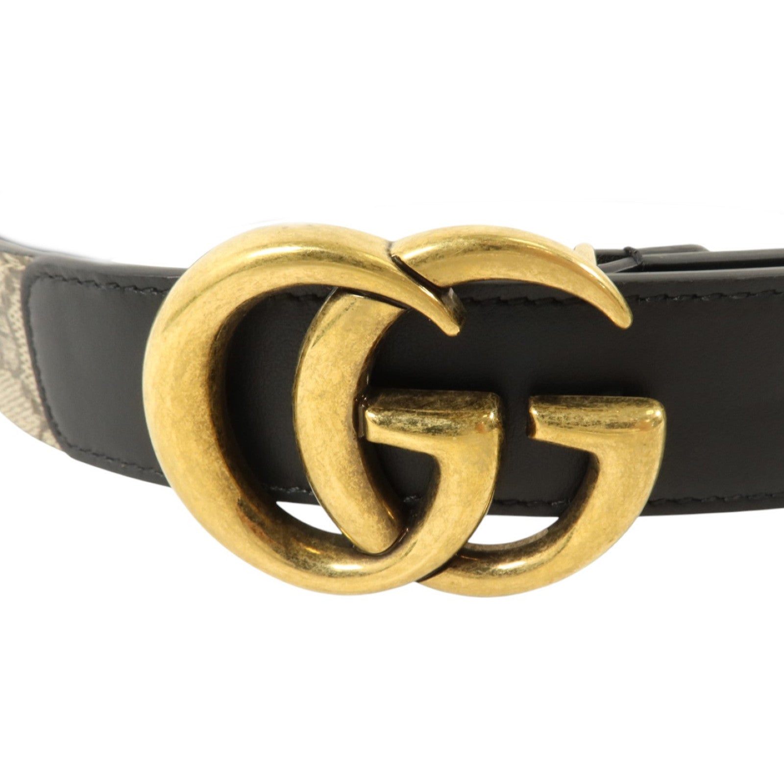 GUCCI 塗層帆布/牛皮皮革GG Marmont Belt 80cm金扣皮帶