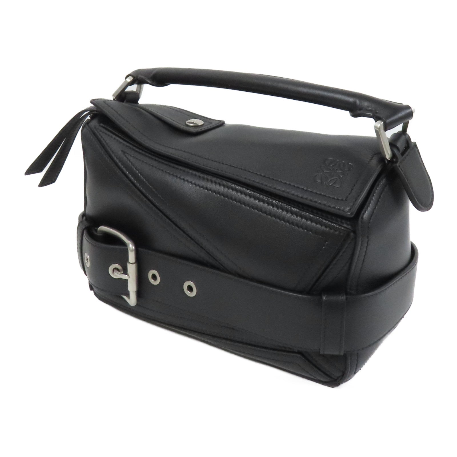 LOEWE 牛皮皮革Puzzle Biker Small銀扣手挽袋
