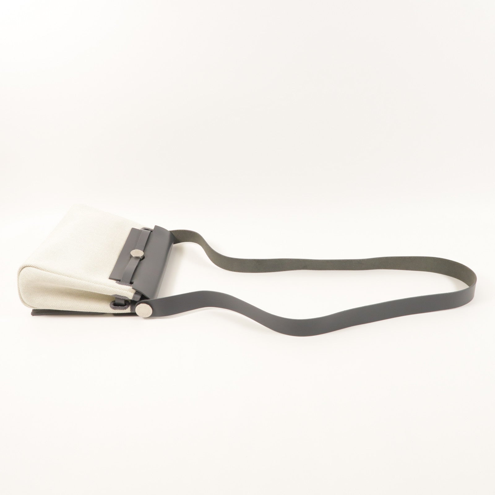 HERMES Toile H帆布/Vache Hunter皮革Mini Herbag銀扣肩背袋Ardoise