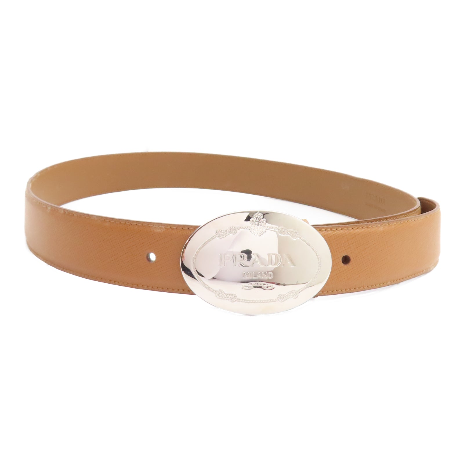 PRADA 牛皮皮革Belt 80cm銀扣皮帶啡色