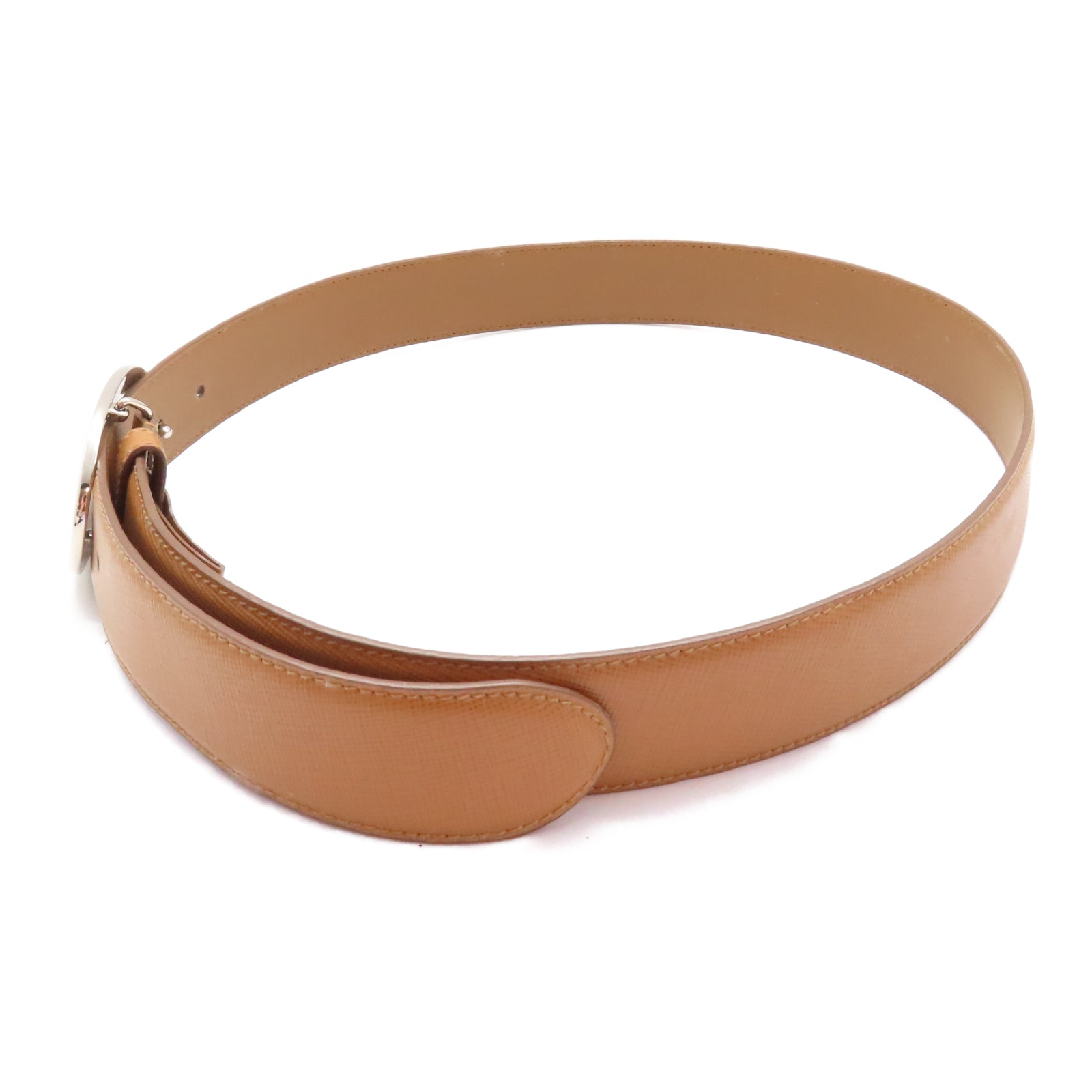 PRADA 牛皮皮革Belt 80cm銀扣皮帶啡色