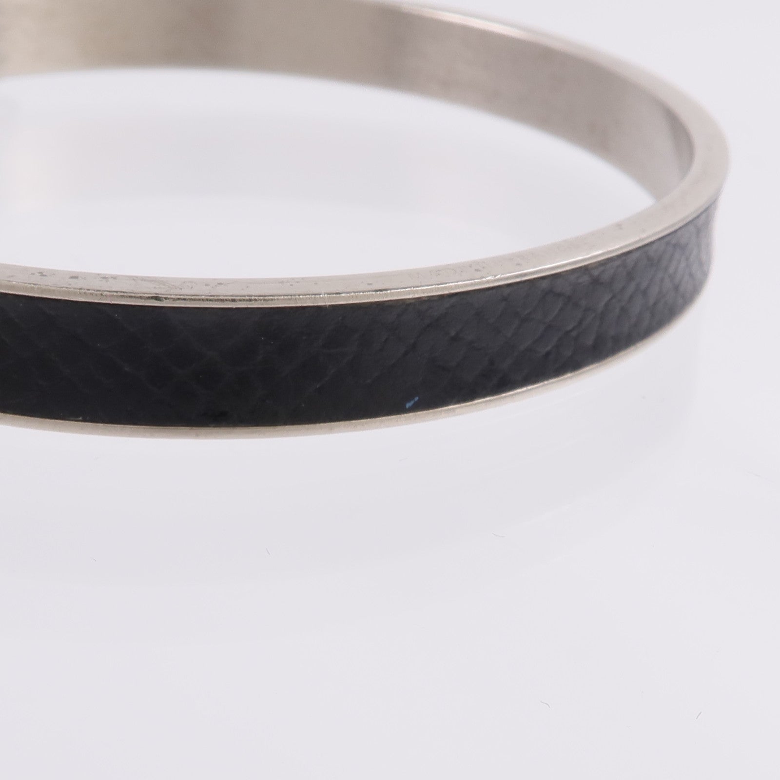HERMES 金屬/Madame皮革H Lock Cadena Bangle手鐲Noir