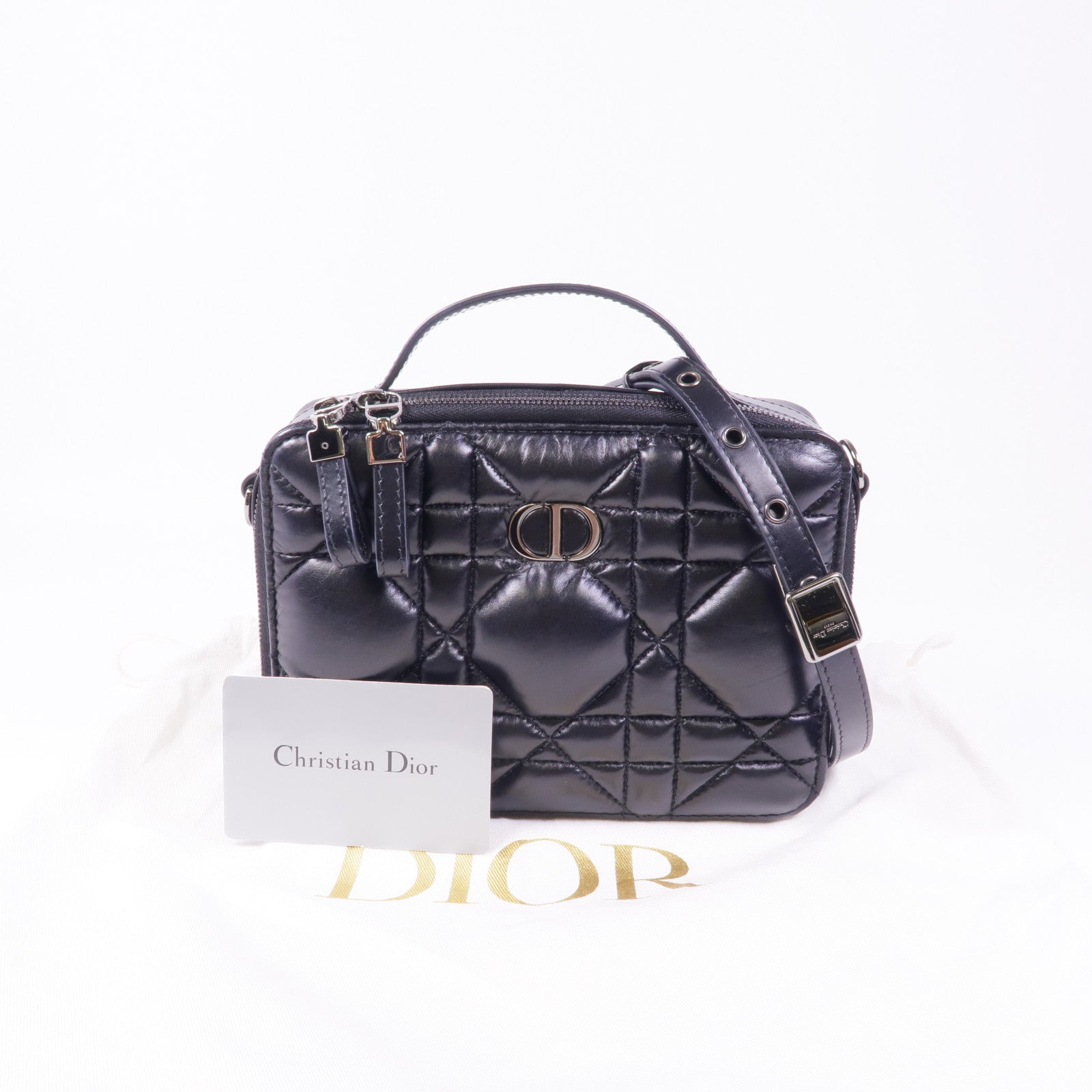 Dior 牛皮皮革Caro Box銀扣手挽肩背兩用袋