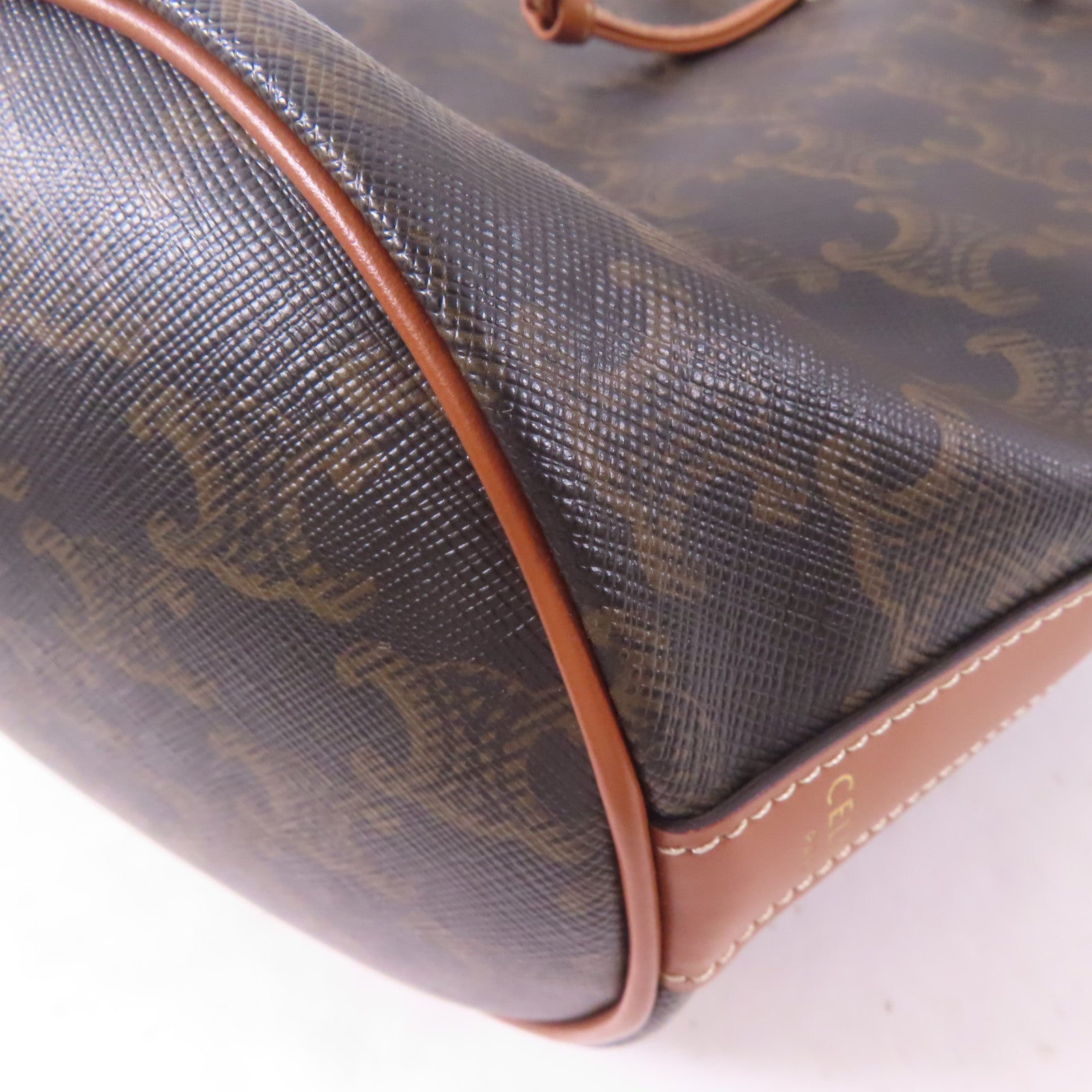 CELINE 塗層帆布Drawstring Bag金扣肩背袋啡色