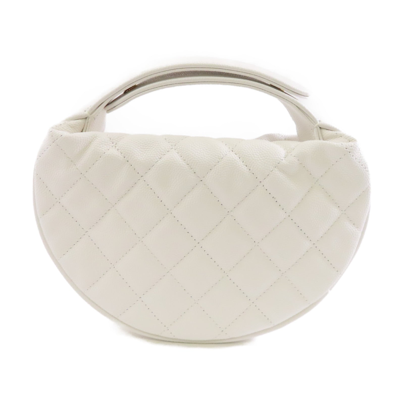 CHANEL 【激減優惠】菱格Caviar皮革Pouch金扣鏈帶手拿包白色