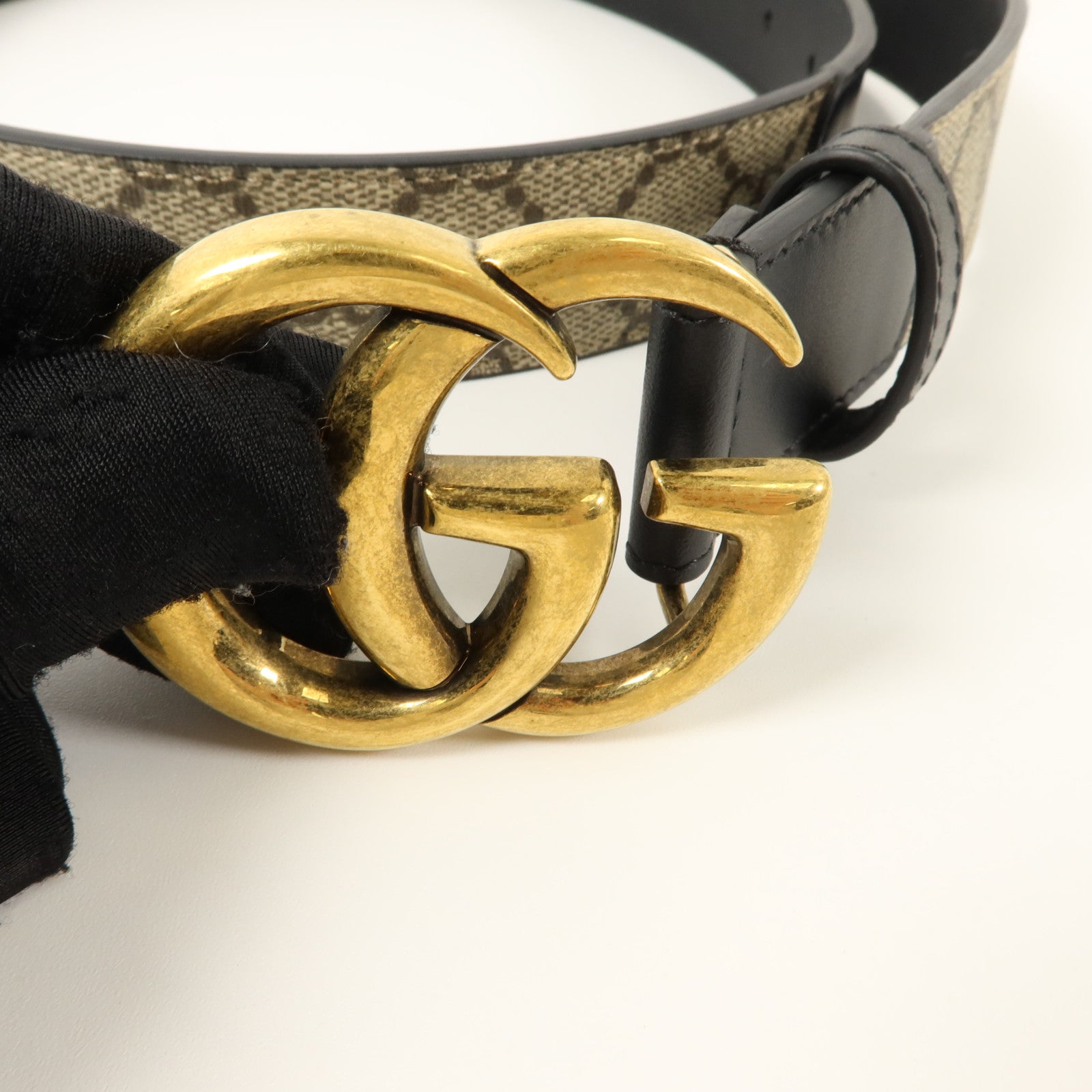GUCCI 塗層帆布/牛皮皮革GG Marmont Belt 80cm金扣皮帶