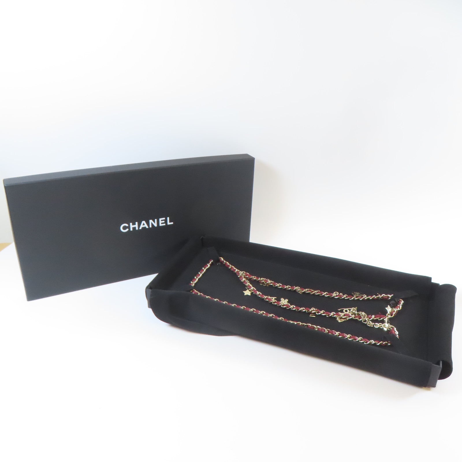 CHANEL 羊皮皮革/金屬Chain Belt金扣鏈帶紅色/金色