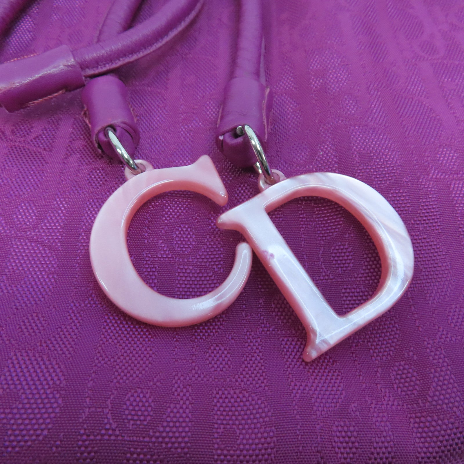 Dior 尼龍Logo Bow銀扣肩背袋紫色
