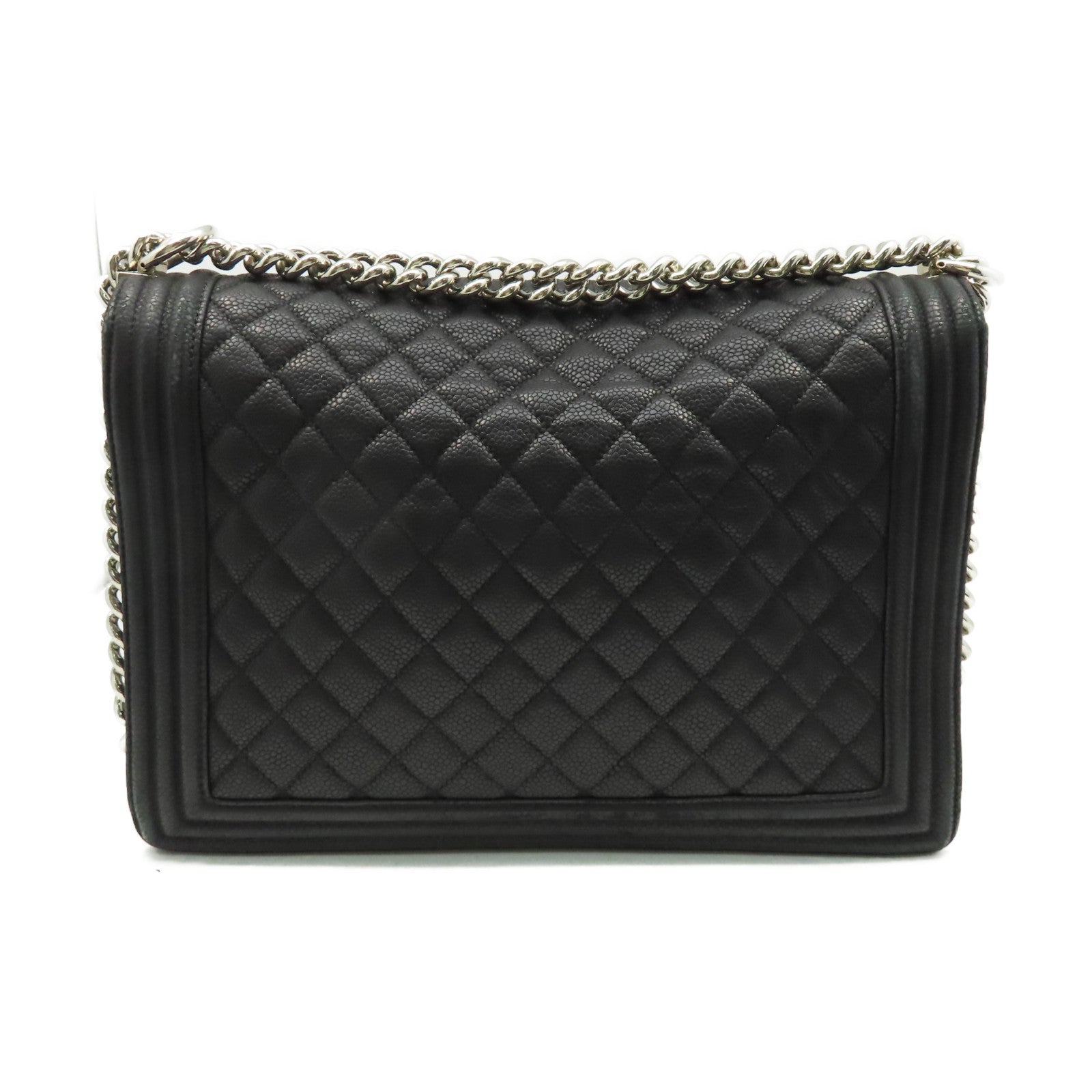 CHANEL 【清倉大減價】菱格Caviar皮革Boy Chanel Chain Shoulder Bag銀扣鏈帶肩背袋黑色