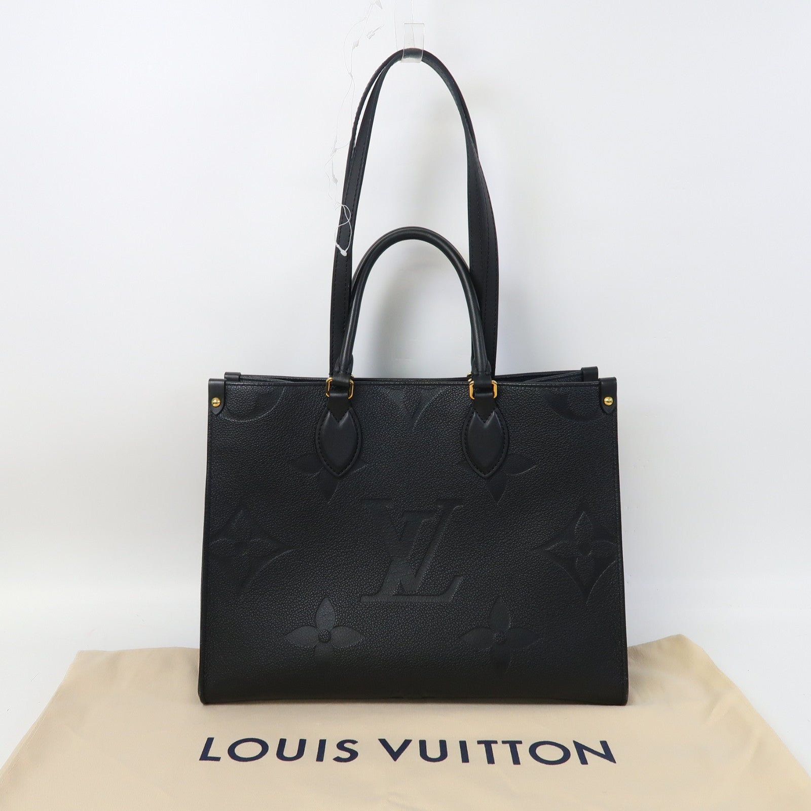 LOUIS VUITTON Monogram Empreinte On The Go MM金扣手挽肩背兩用袋黑色