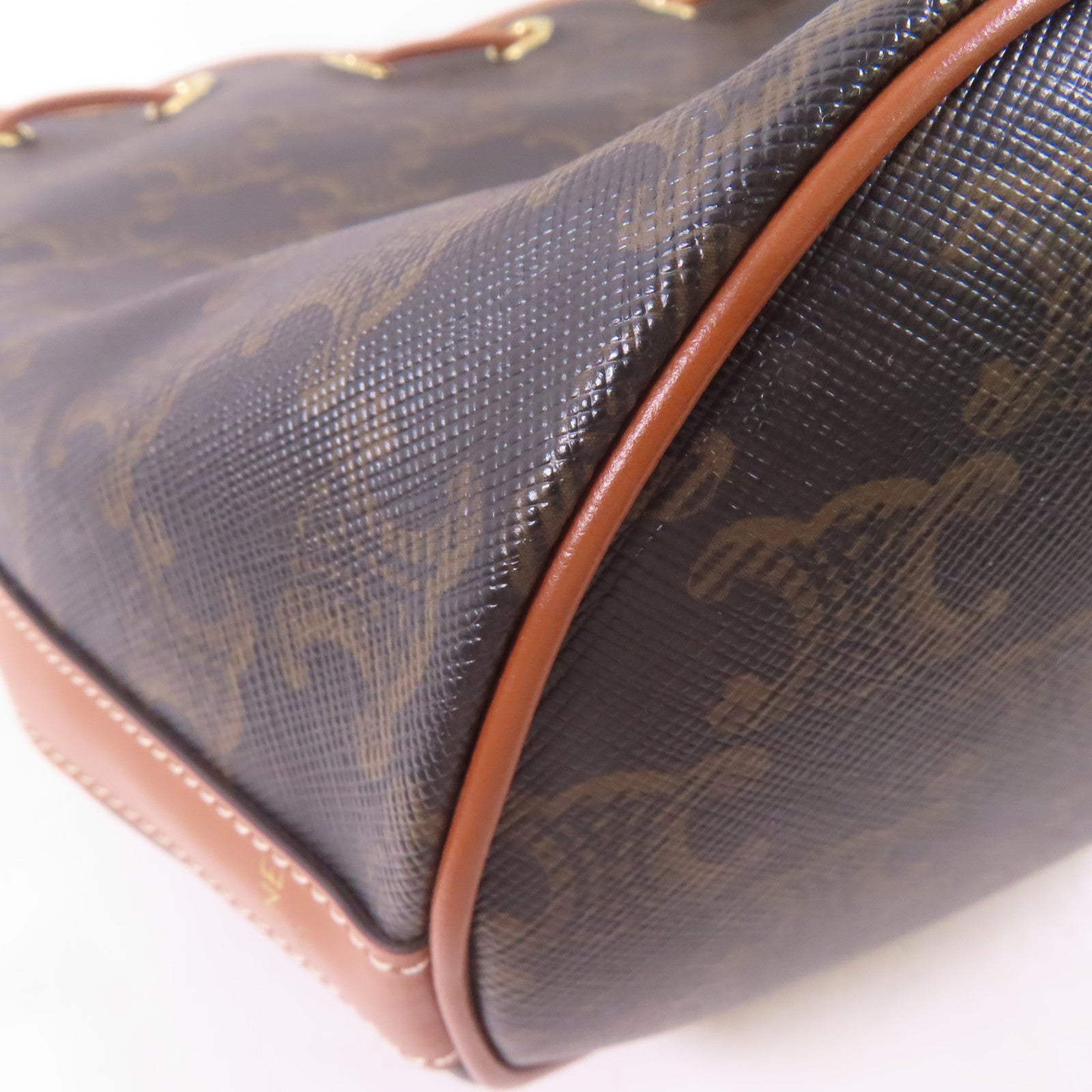 CELINE 塗層帆布Drawstring Bag金扣肩背袋啡色