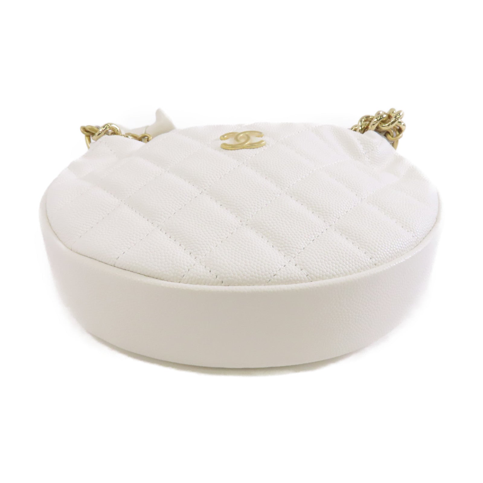 CHANEL 【激減優惠】菱格Caviar皮革Pouch金扣鏈帶手拿包白色