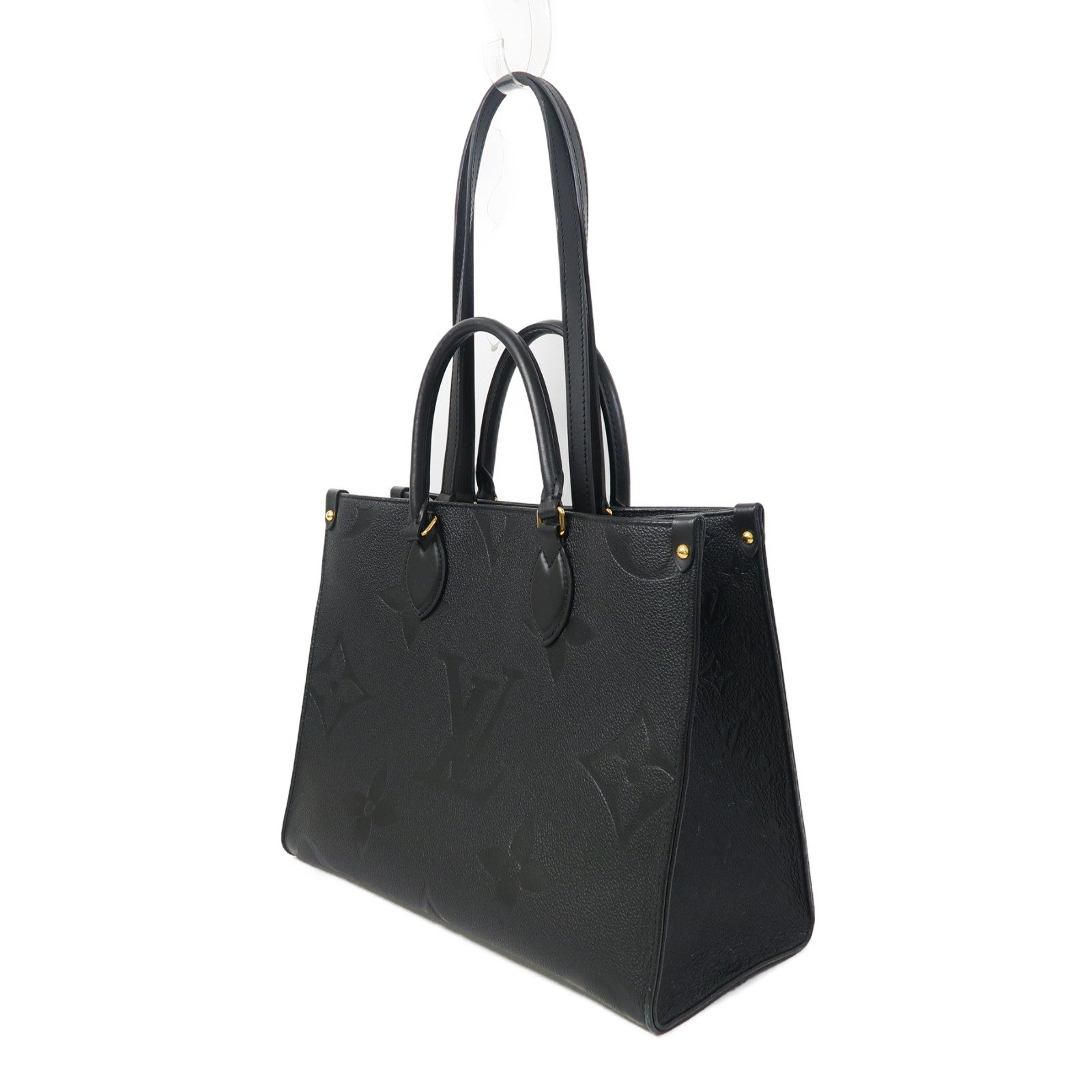 LOUIS VUITTON Monogram Empreinte On The Go MM金扣手挽肩背兩用袋黑色