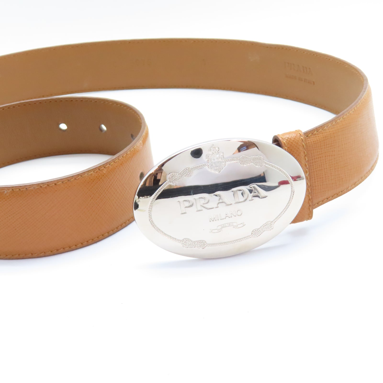PRADA 牛皮皮革Belt 80cm銀扣皮帶啡色