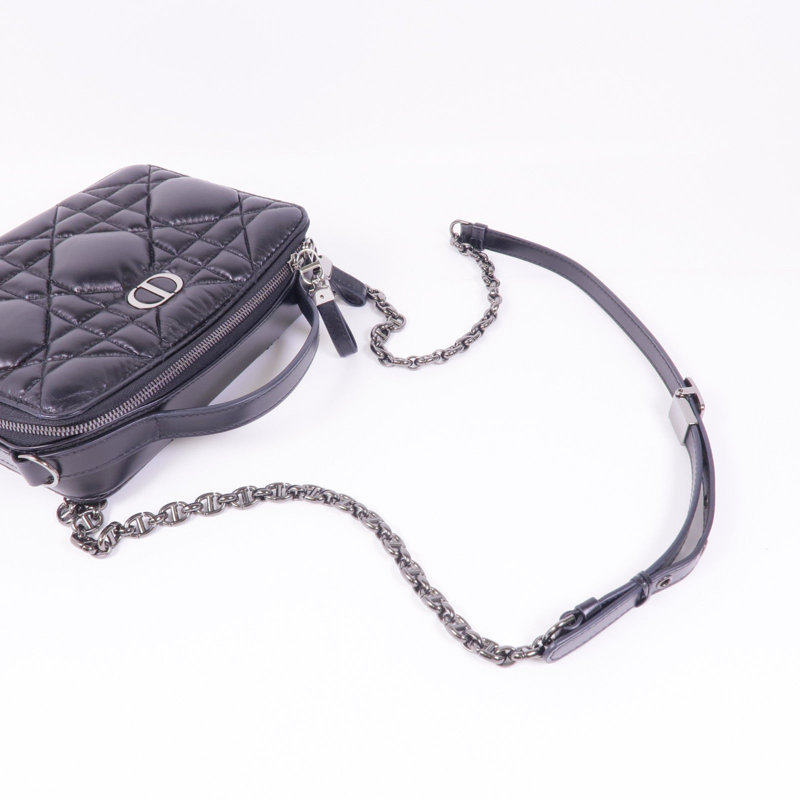 Dior 牛皮皮革Caro Box銀扣手挽肩背兩用袋