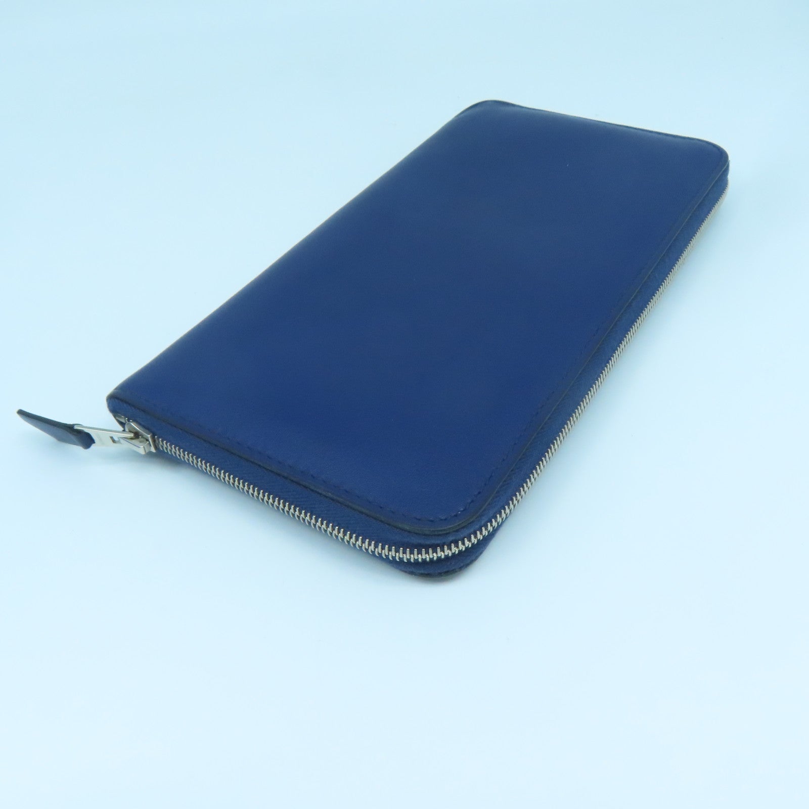 HERMES 【清倉大減價】Swift皮革Compact Round Wallet銀扣長錢包藍寶石色