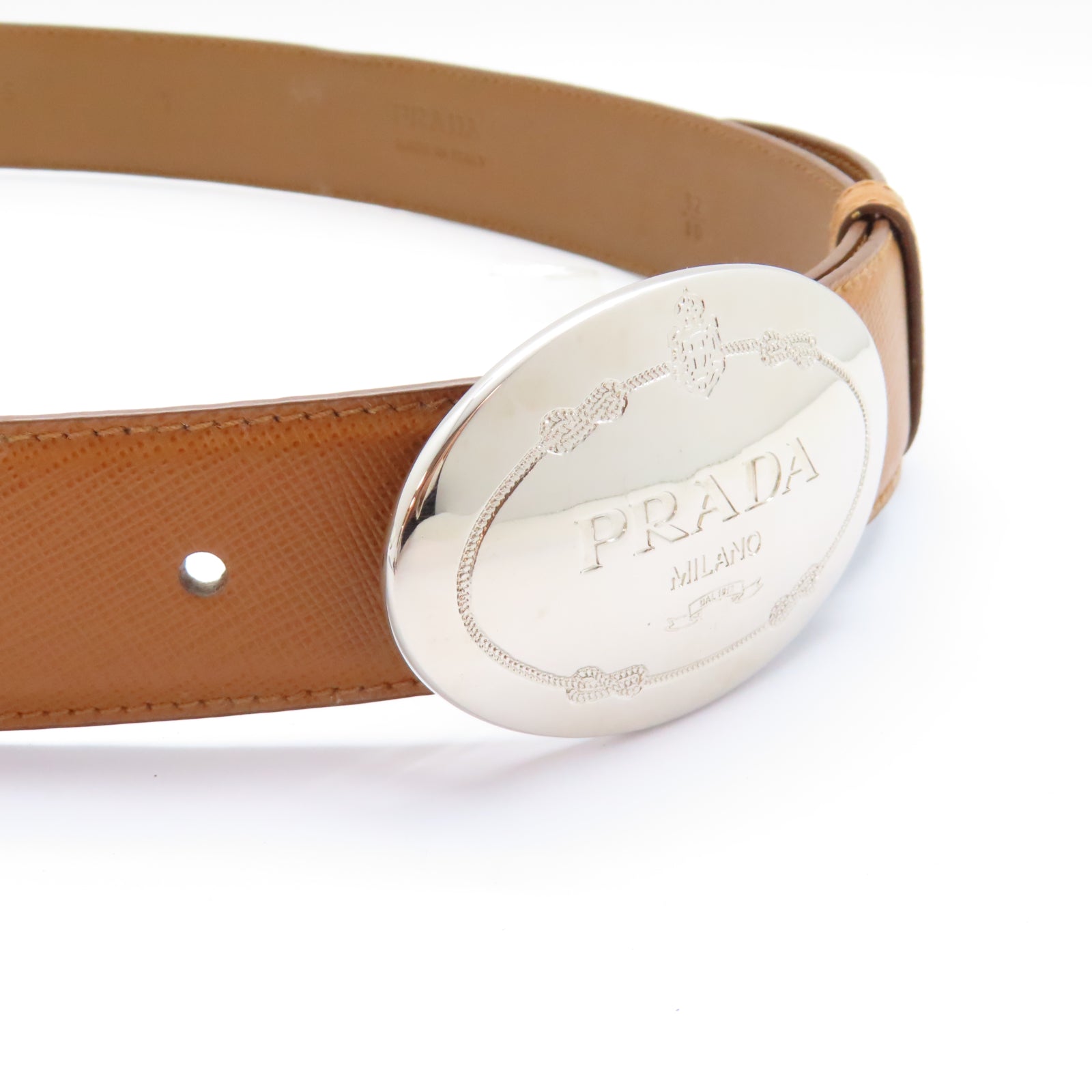 PRADA 牛皮皮革Belt 80cm銀扣皮帶啡色