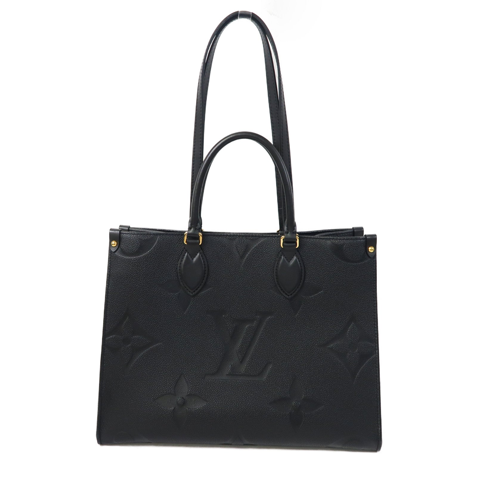 LOUIS VUITTON Monogram Empreinte On The Go MM金扣手挽肩背兩用袋黑色