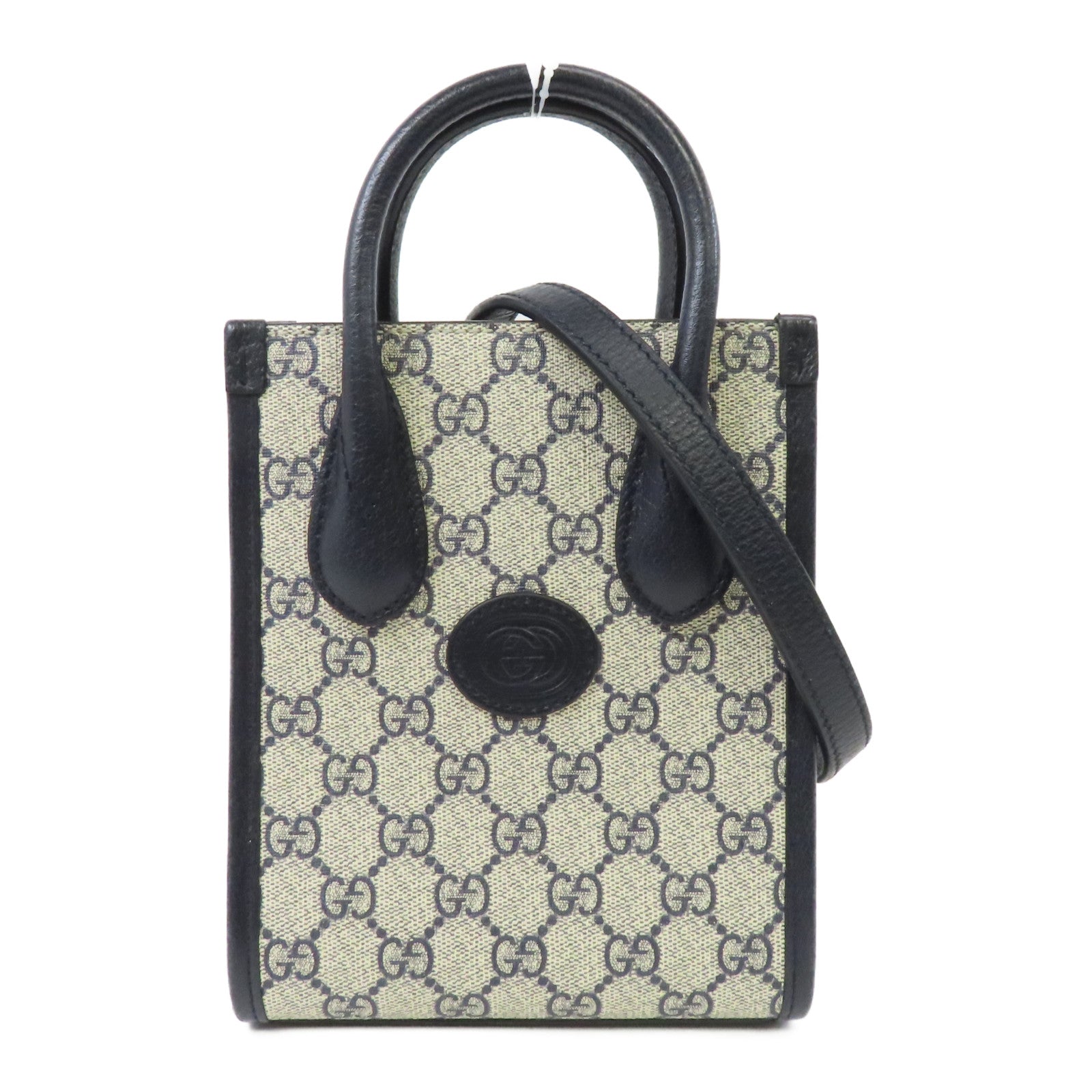 GUCCI 【激減優惠】塗層帆布Mini Tote 2way Shoulder Bag銀扣手挽肩背兩用袋米色/藍色