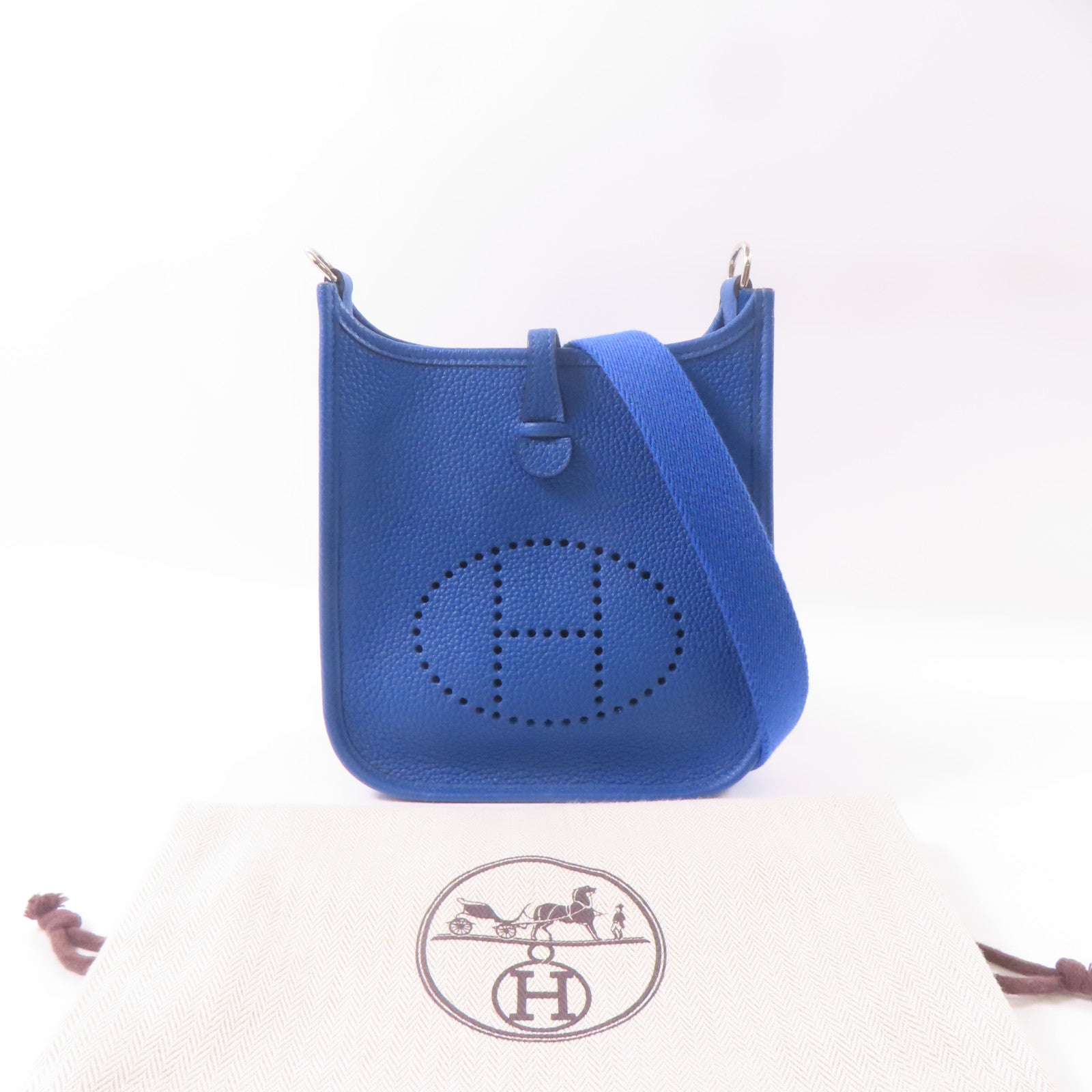 HERMES Clemence皮革Evelyne TPM銀扣肩背袋藍色