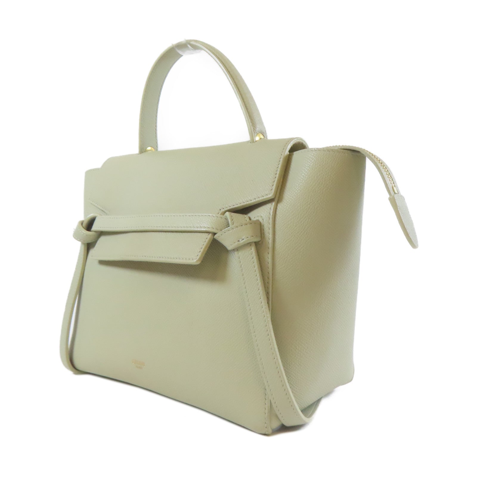 CELINE 牛皮皮革Micro Belt金扣手挽肩背兩用袋淺綠色