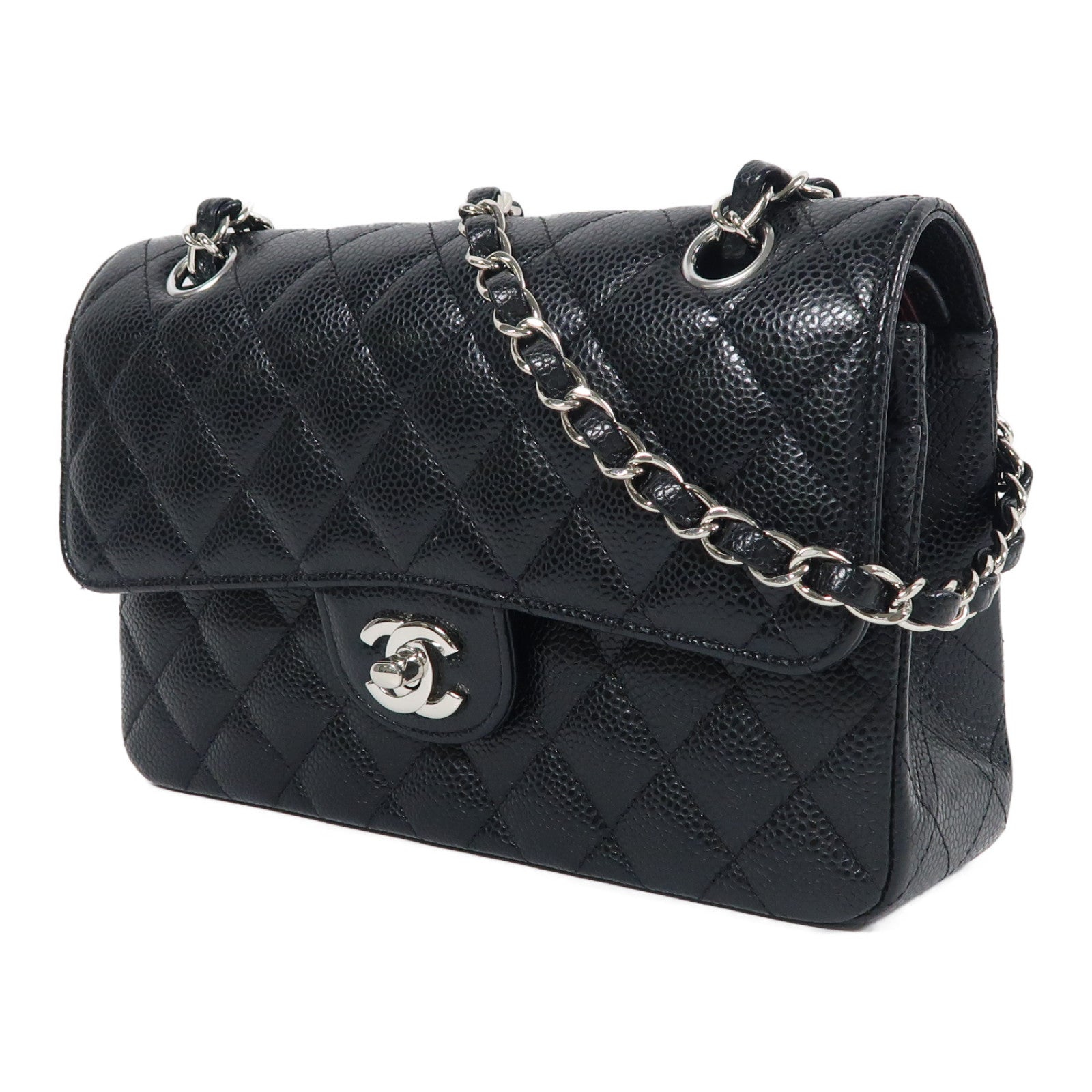CHANEL 牛皮皮革Classic 23銀扣鏈帶肩背袋黑色