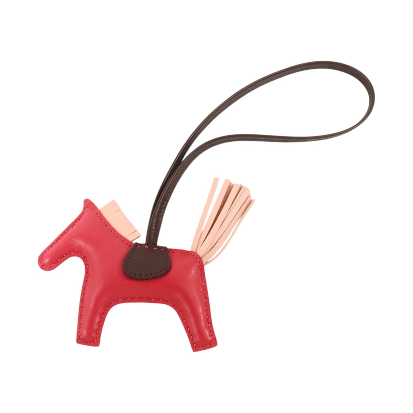 HERMES Milo皮革Rodeo PM掛飾Rose Sakura/Framboise/Rouge Sellier