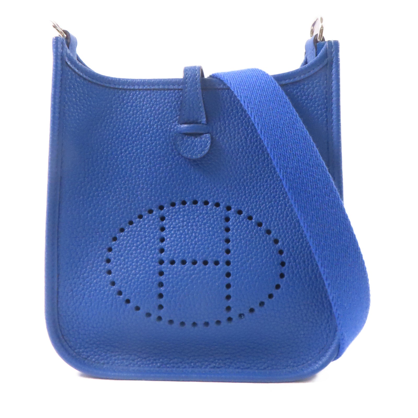 HERMES Clemence皮革Evelyne TPM銀扣肩背袋藍色