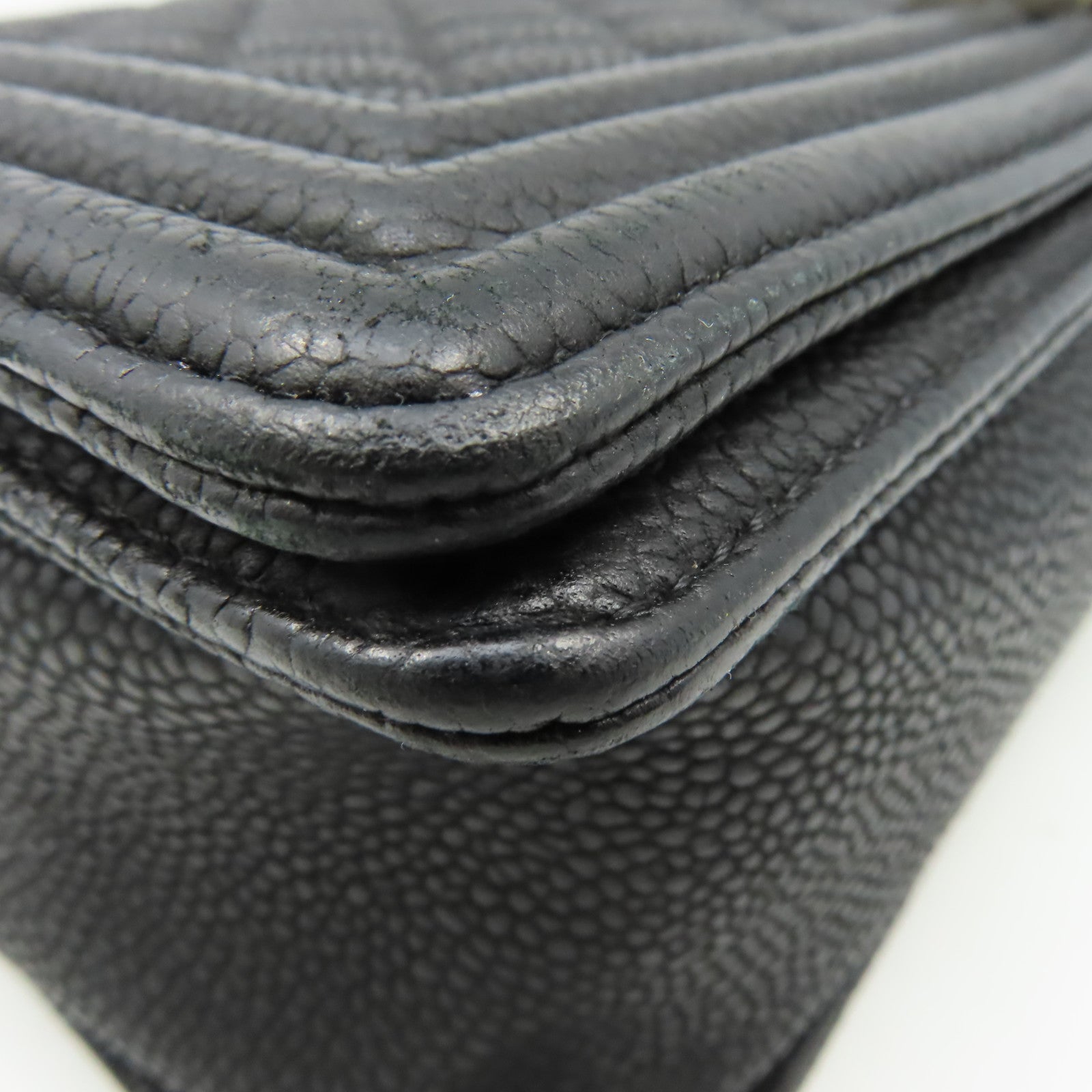 CHANEL 【清倉大減價】菱格Caviar皮革Boy Chanel Chain Shoulder Bag銀扣鏈帶肩背袋黑色