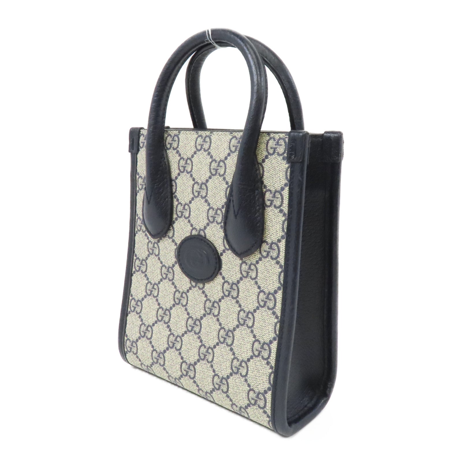 GUCCI 【激減優惠】塗層帆布Mini Tote 2way Shoulder Bag銀扣手挽肩背兩用袋米色/藍色