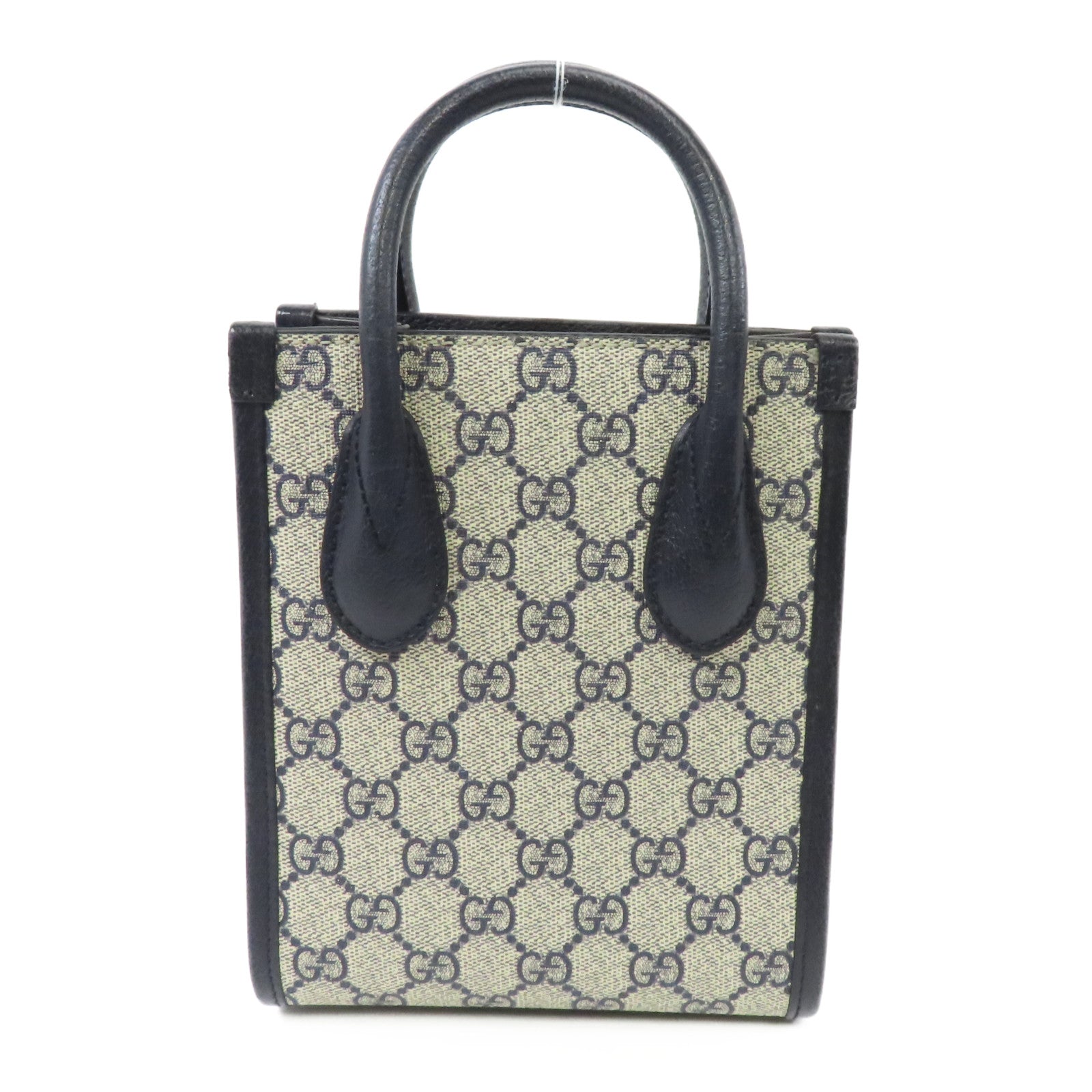 GUCCI 【激減優惠】塗層帆布Mini Tote 2way Shoulder Bag銀扣手挽肩背兩用袋米色/藍色