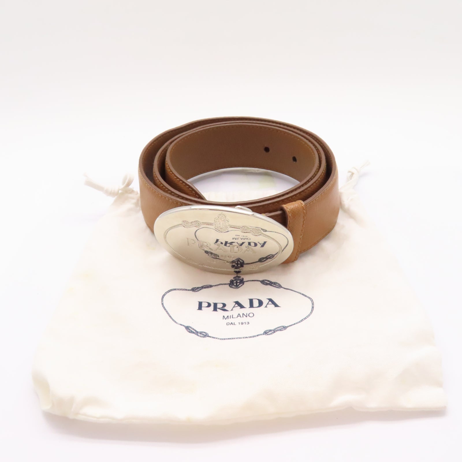 PRADA 牛皮皮革Belt 80cm銀扣皮帶啡色