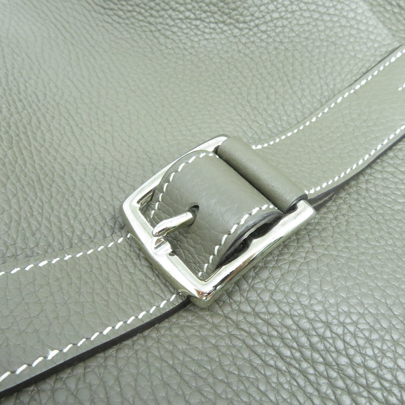 HERMES Clemence皮革Halzan 31銀扣手挽肩背兩用袋Etoupe大象灰色