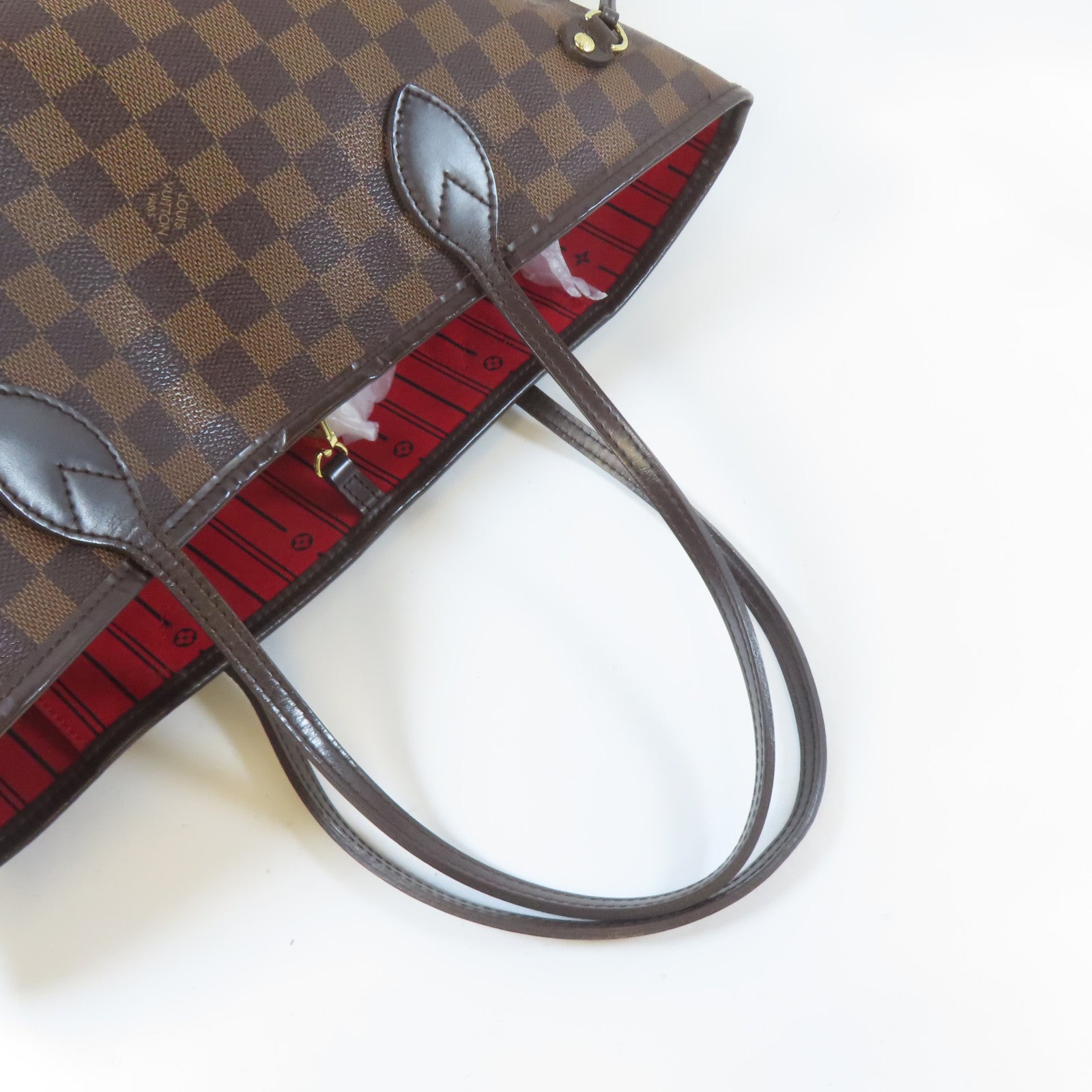 LOUIS VUITTON Damier Ebene Neverfull MM金扣手挽袋啡色